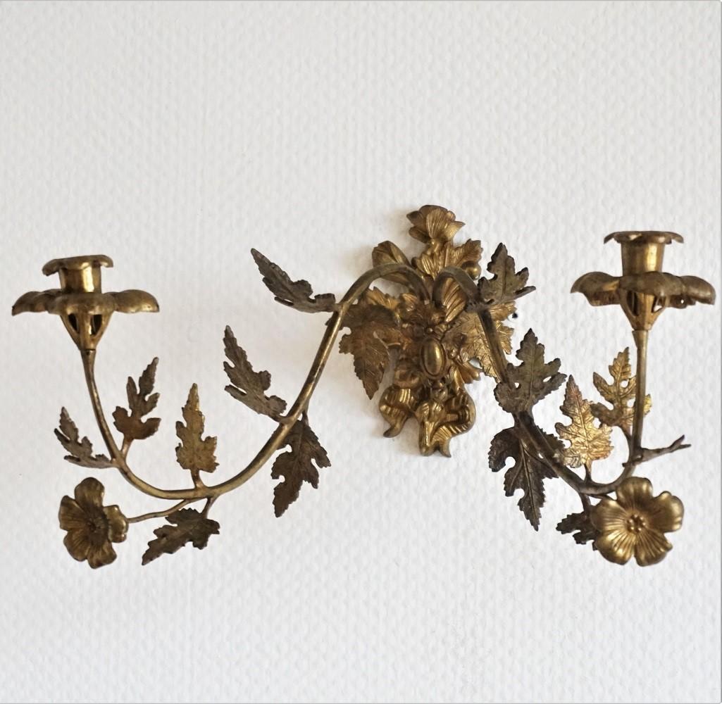 French Provincial Pair of French Bronze Wall Sconces, Late 19th Century