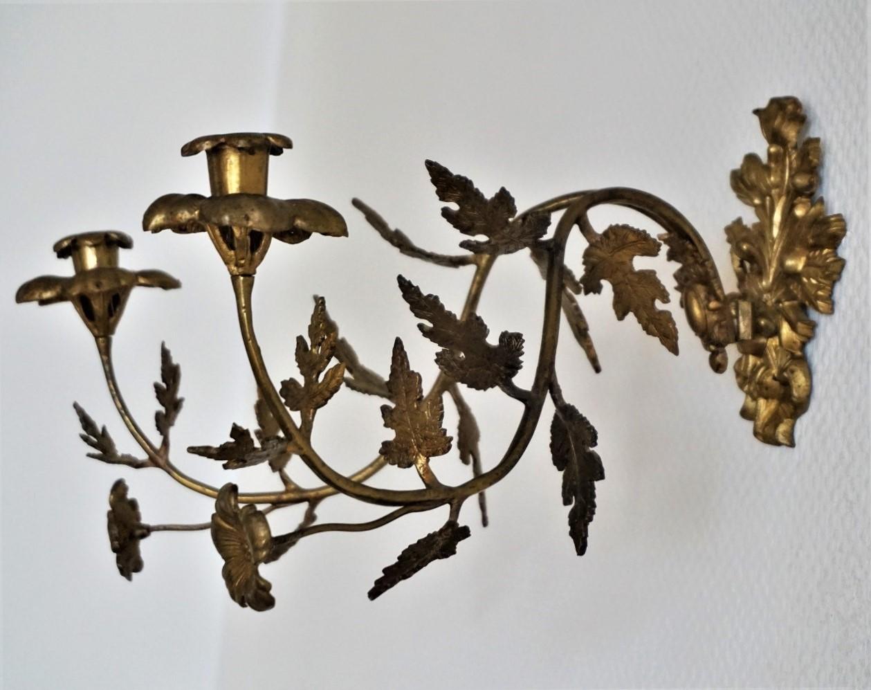 Gilt Pair of French Bronze Wall Sconces, Late 19th Century