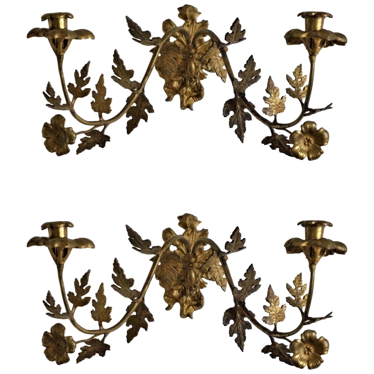 Pair of French Bronze Wall Sconces, Late 19th Century