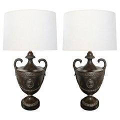 Pair of French Bronzed-metal Louis XVI Style Urns as Lamps