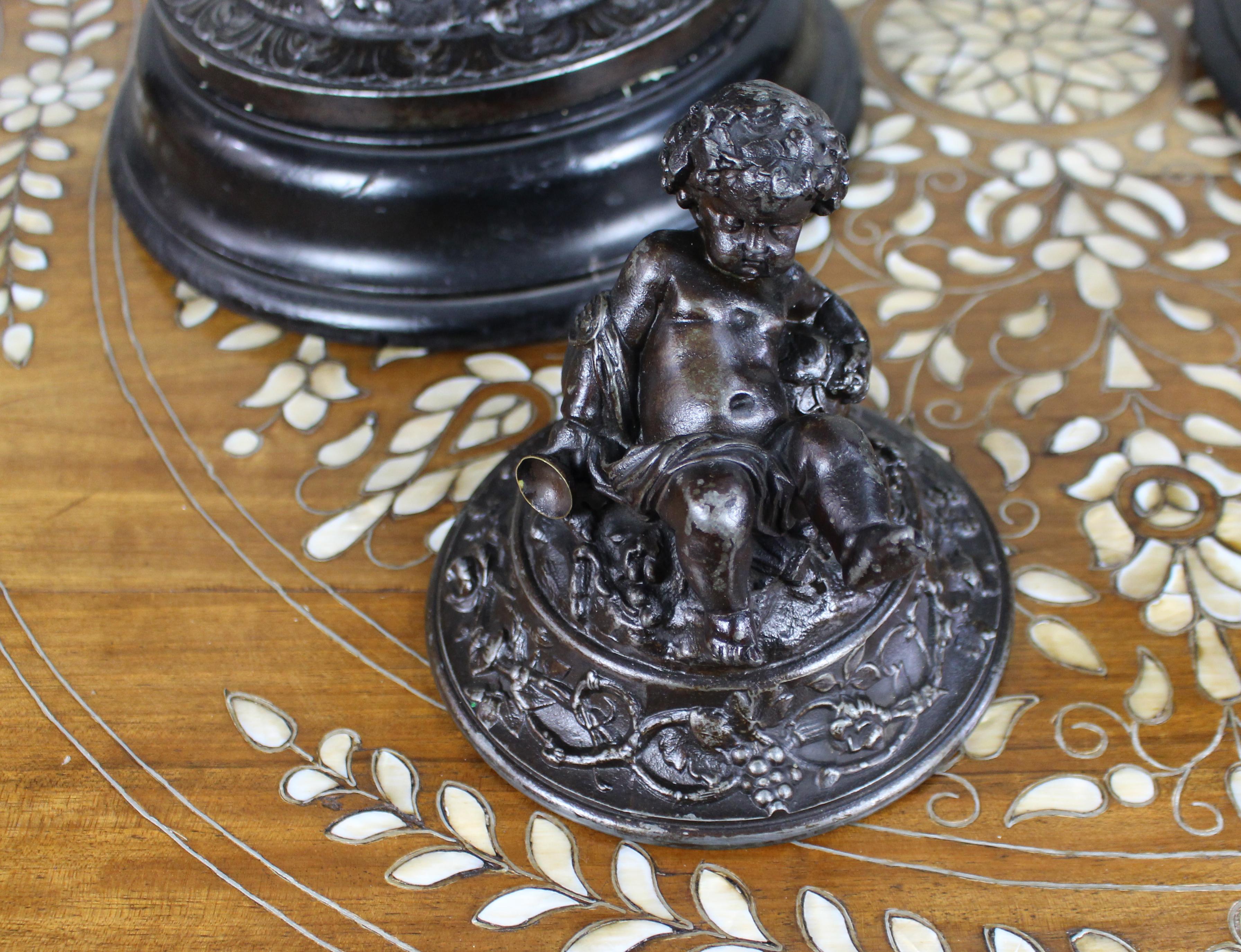 Pair of French Bronzed Spelter Urns with Bacchic Masks and Putti, Circa 1880 For Sale 5