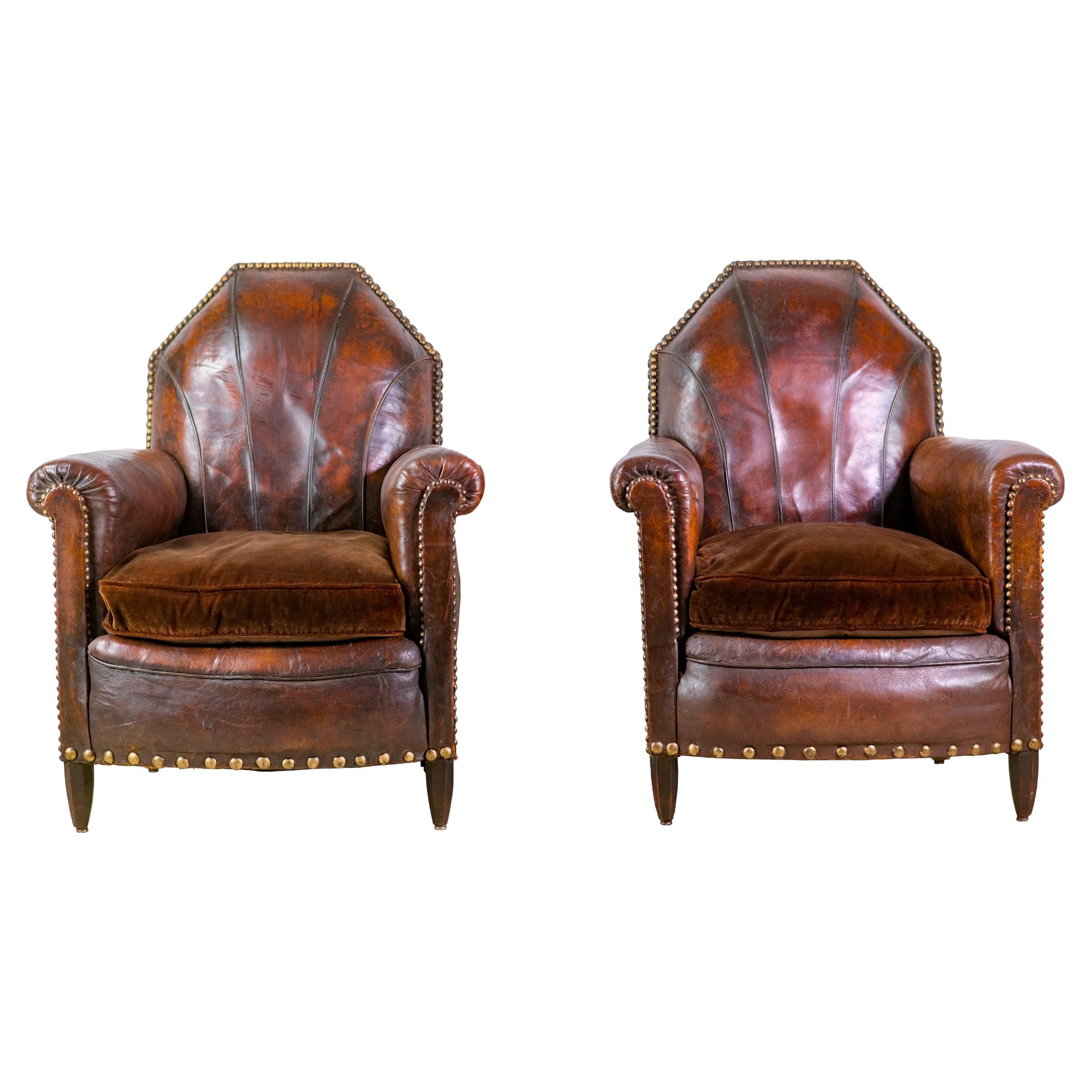 Pair of Luscious Brown Leather Club Chairs at 1stDibs