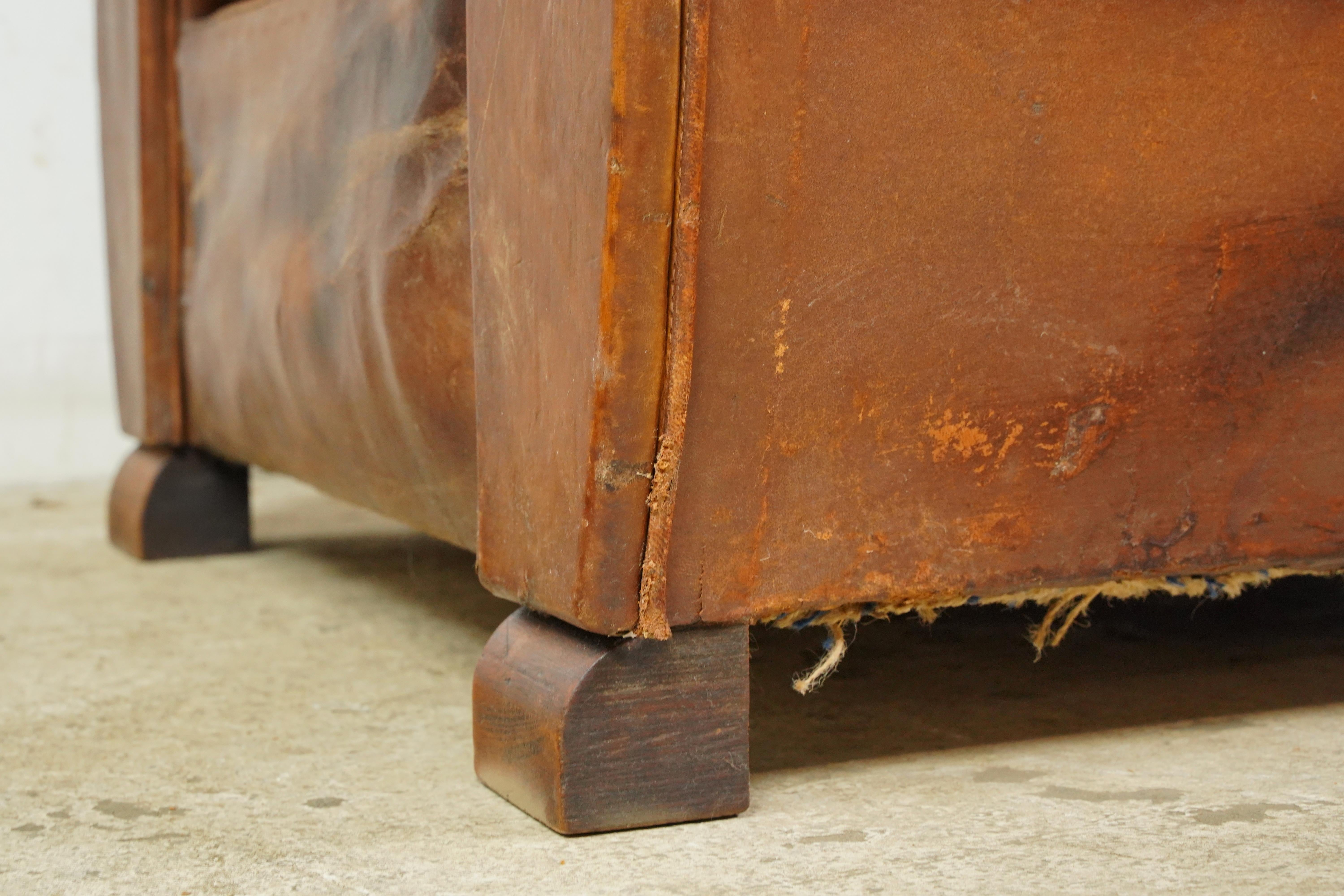 Pair of French Brown Leather Moustache Club Chairs For Sale 8