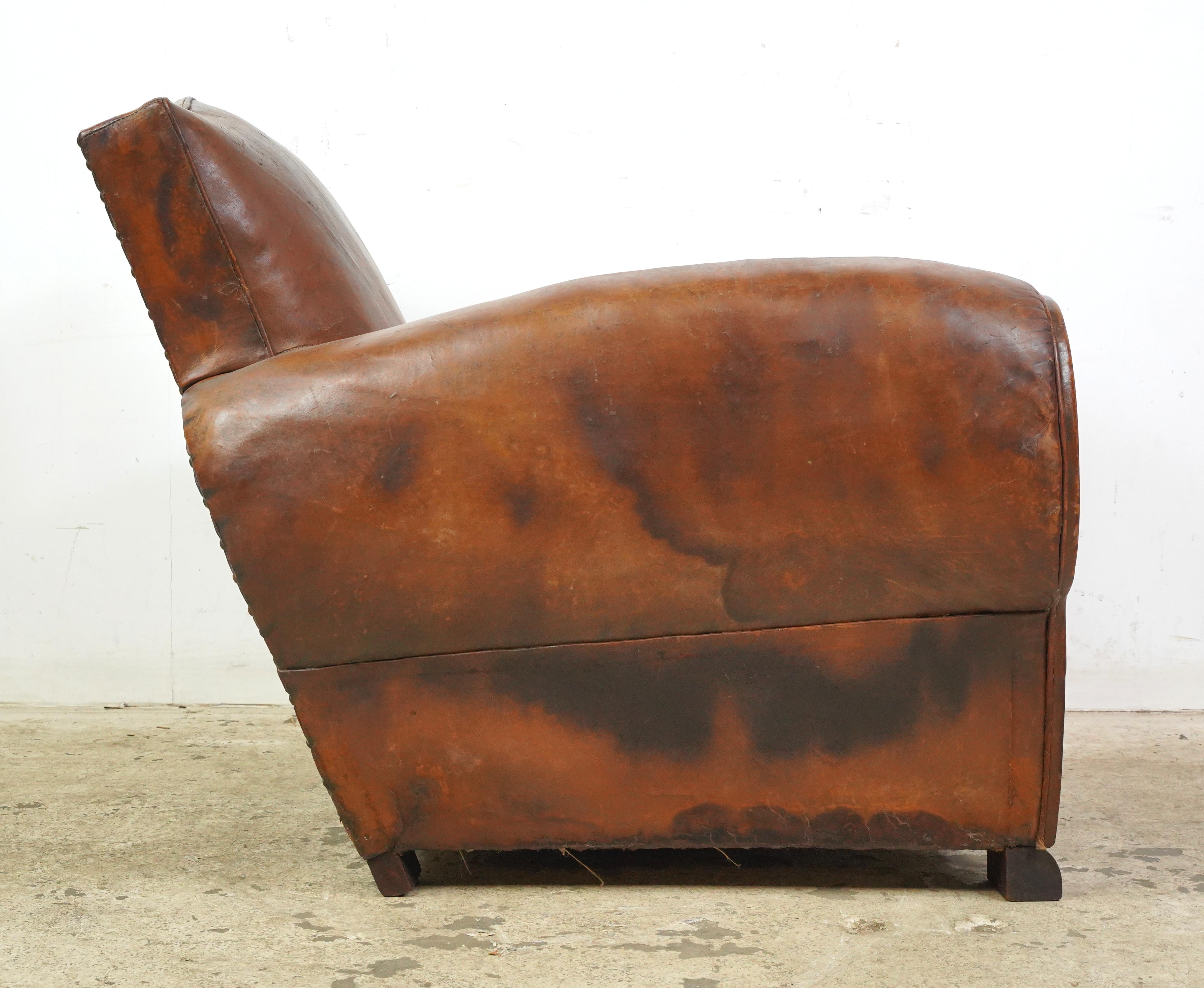 Pair of French Brown Leather Moustache Club Chairs For Sale 11