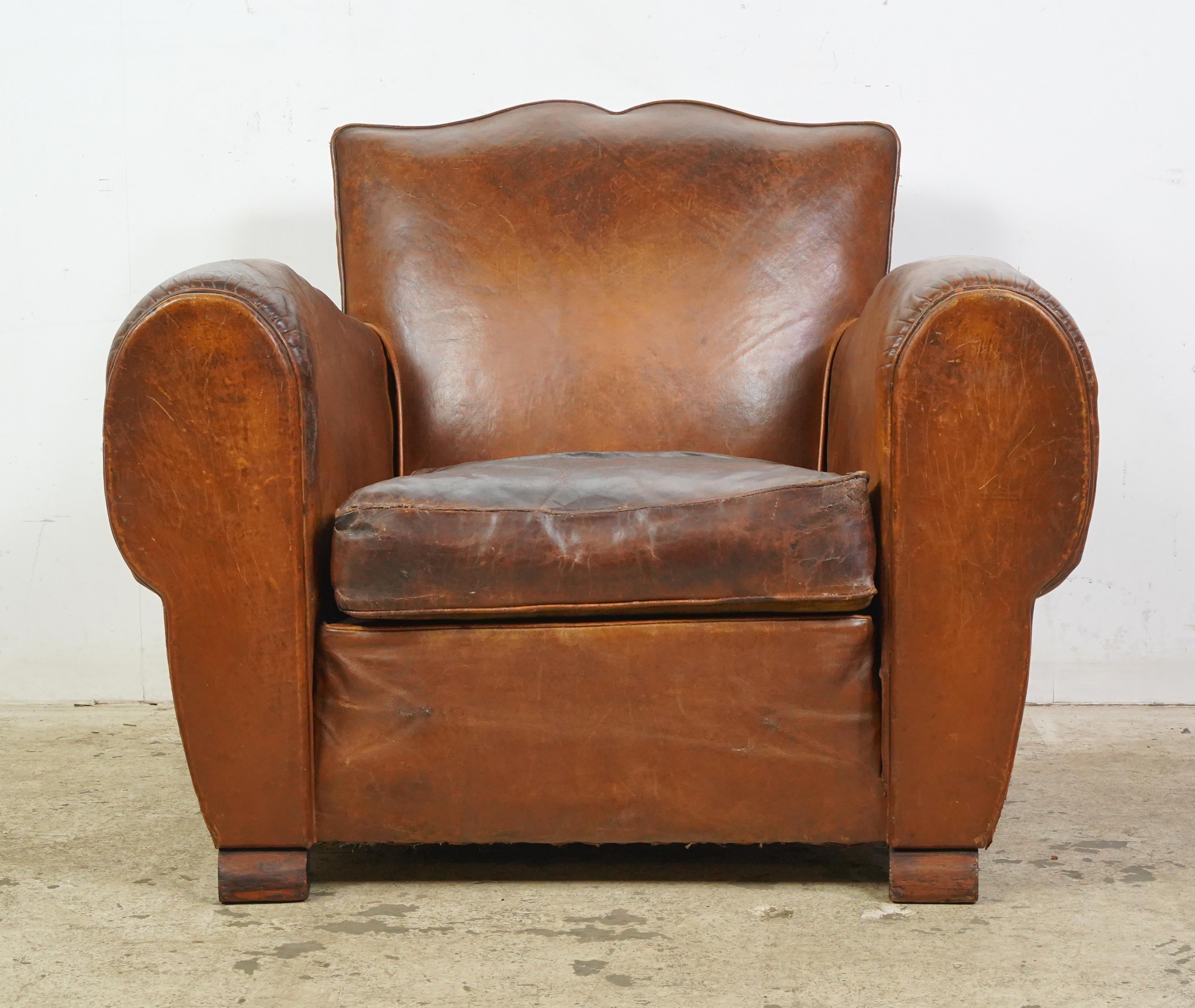 Moustache leather club chairs made in France. The name 