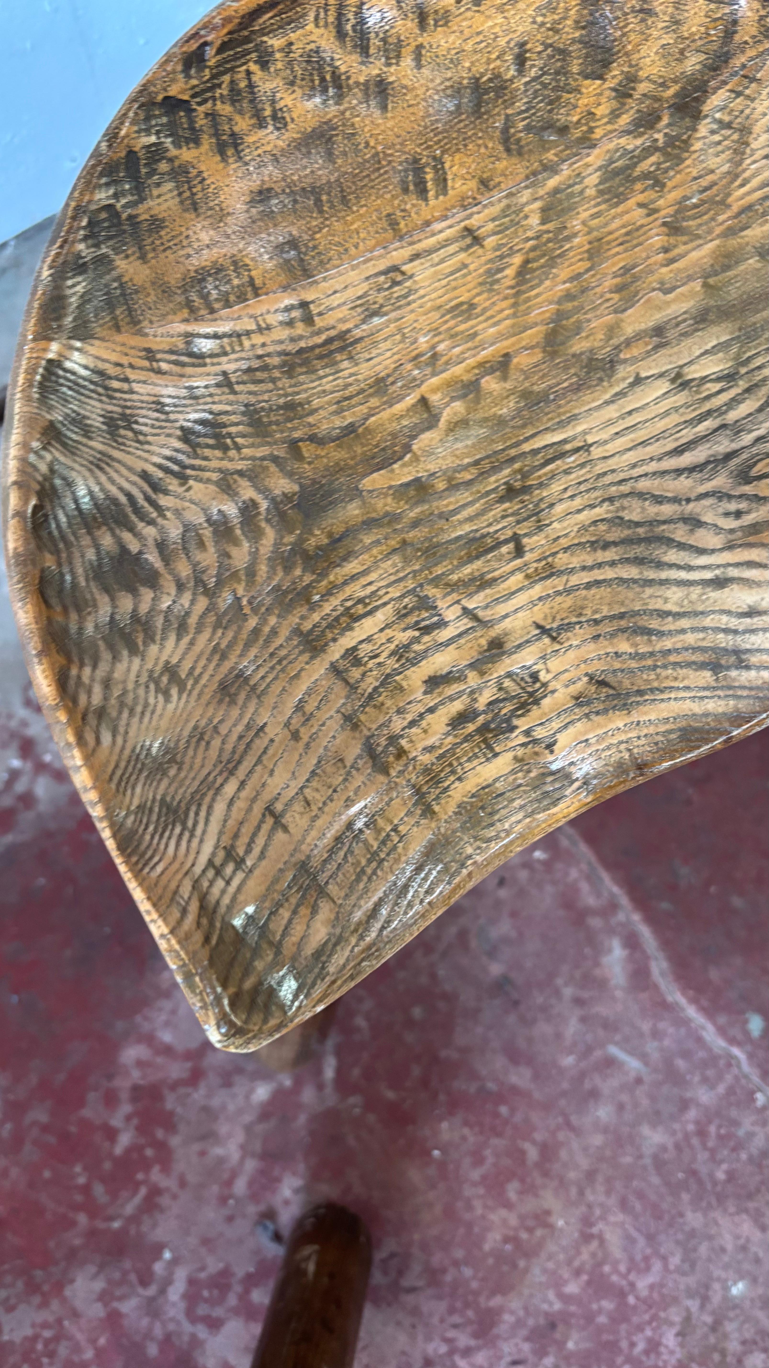 Pair of French Brutalist Artisan Made Three Legged Stools For Sale 5