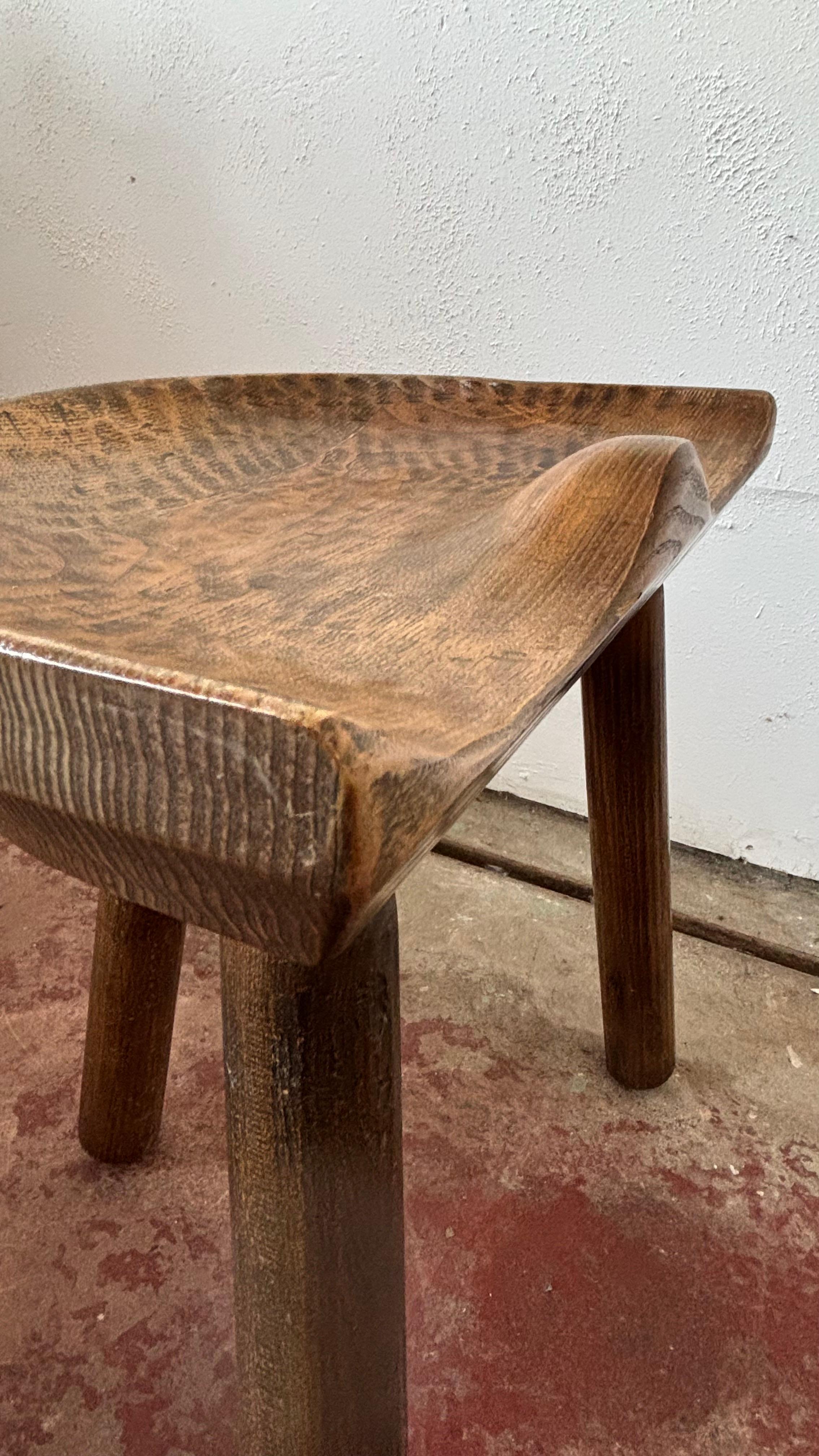 Pair of French Brutalist Artisan Made Three Legged Stools For Sale 1