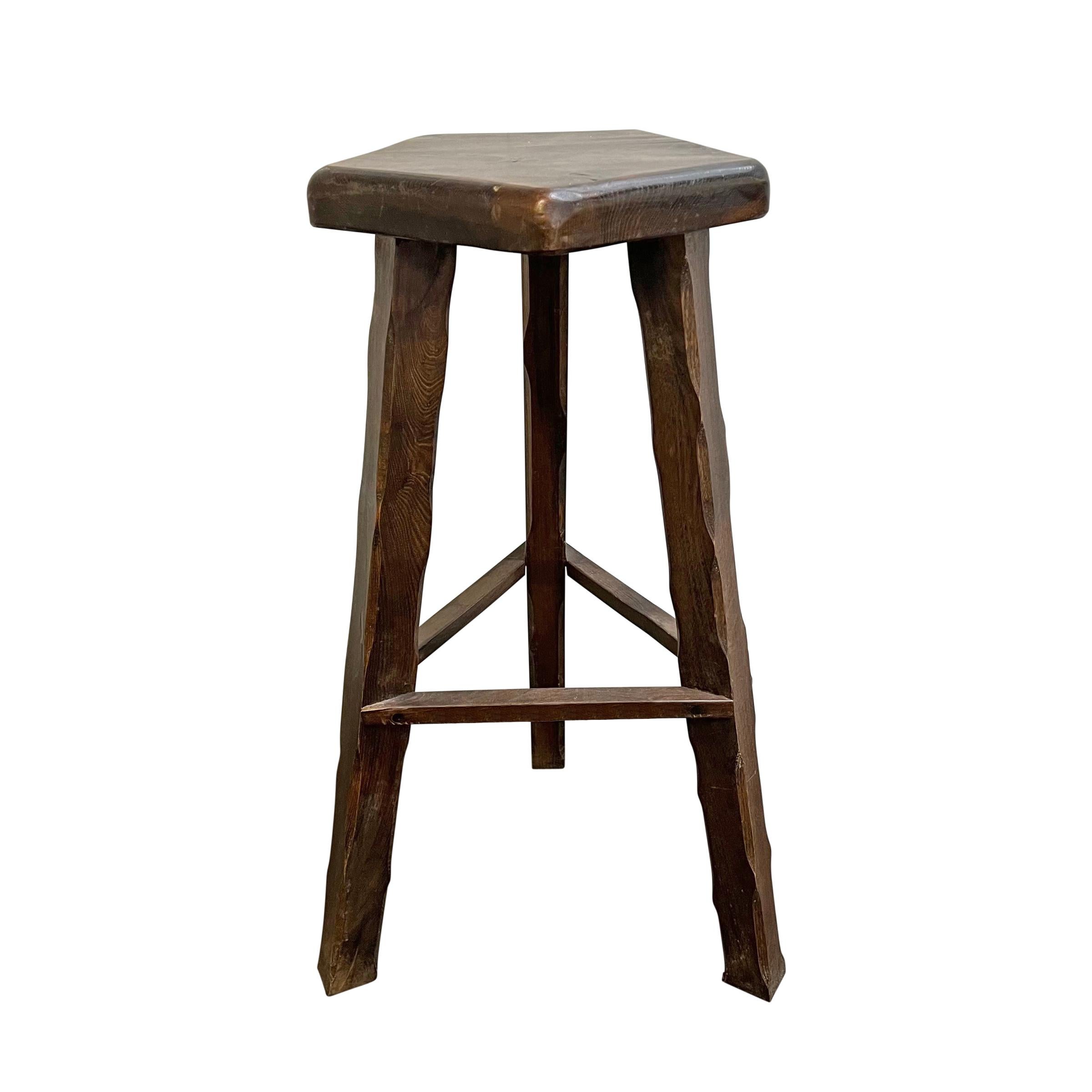 Hand-Crafted Pair of French Brutalist Barstools