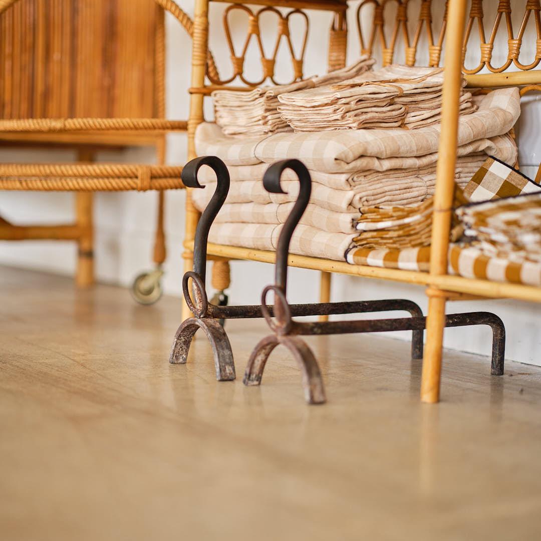 Pair of French Brutalist Iron Andirons In Good Condition For Sale In Los Angeles, CA