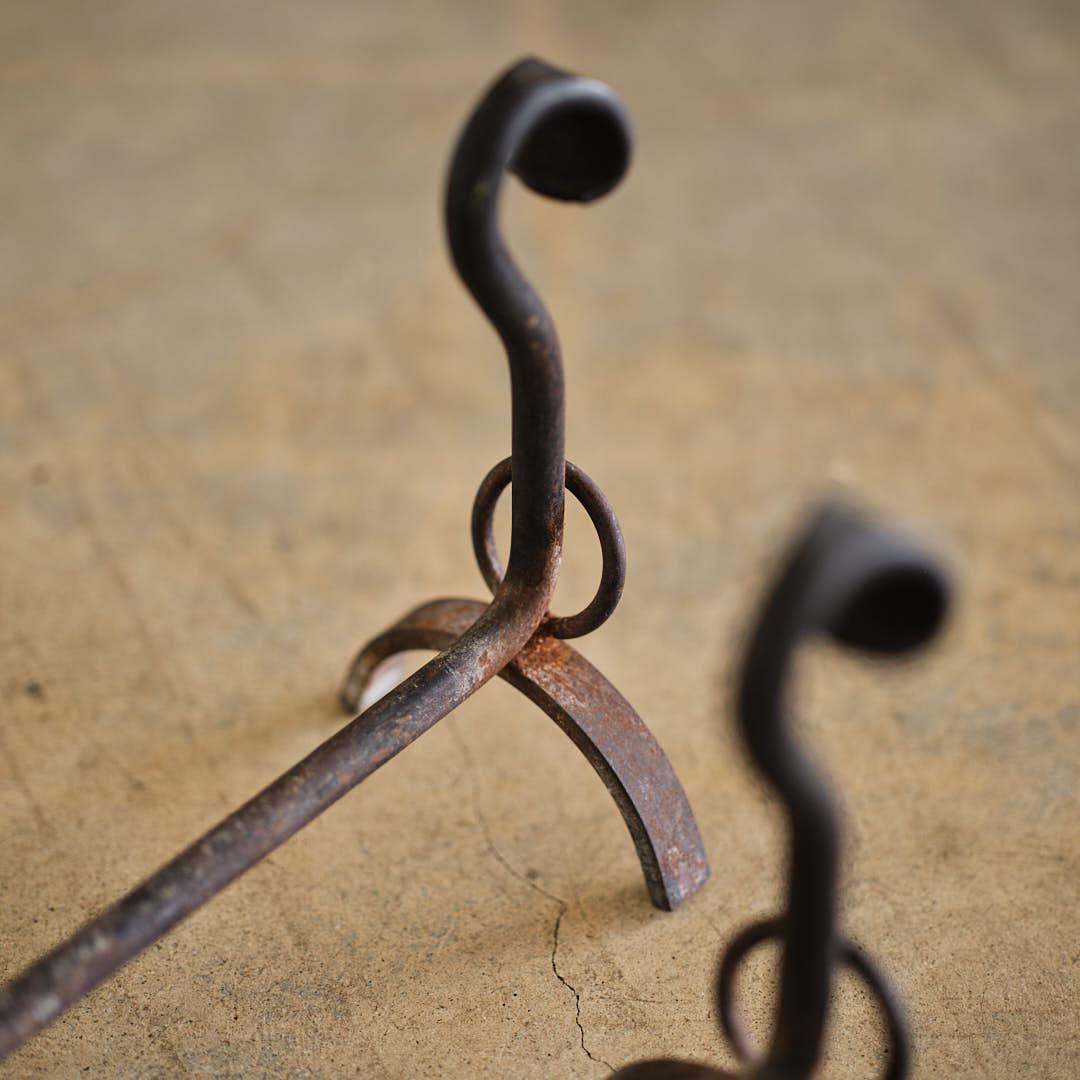 Pair of French Brutalist Iron Andirons For Sale 2