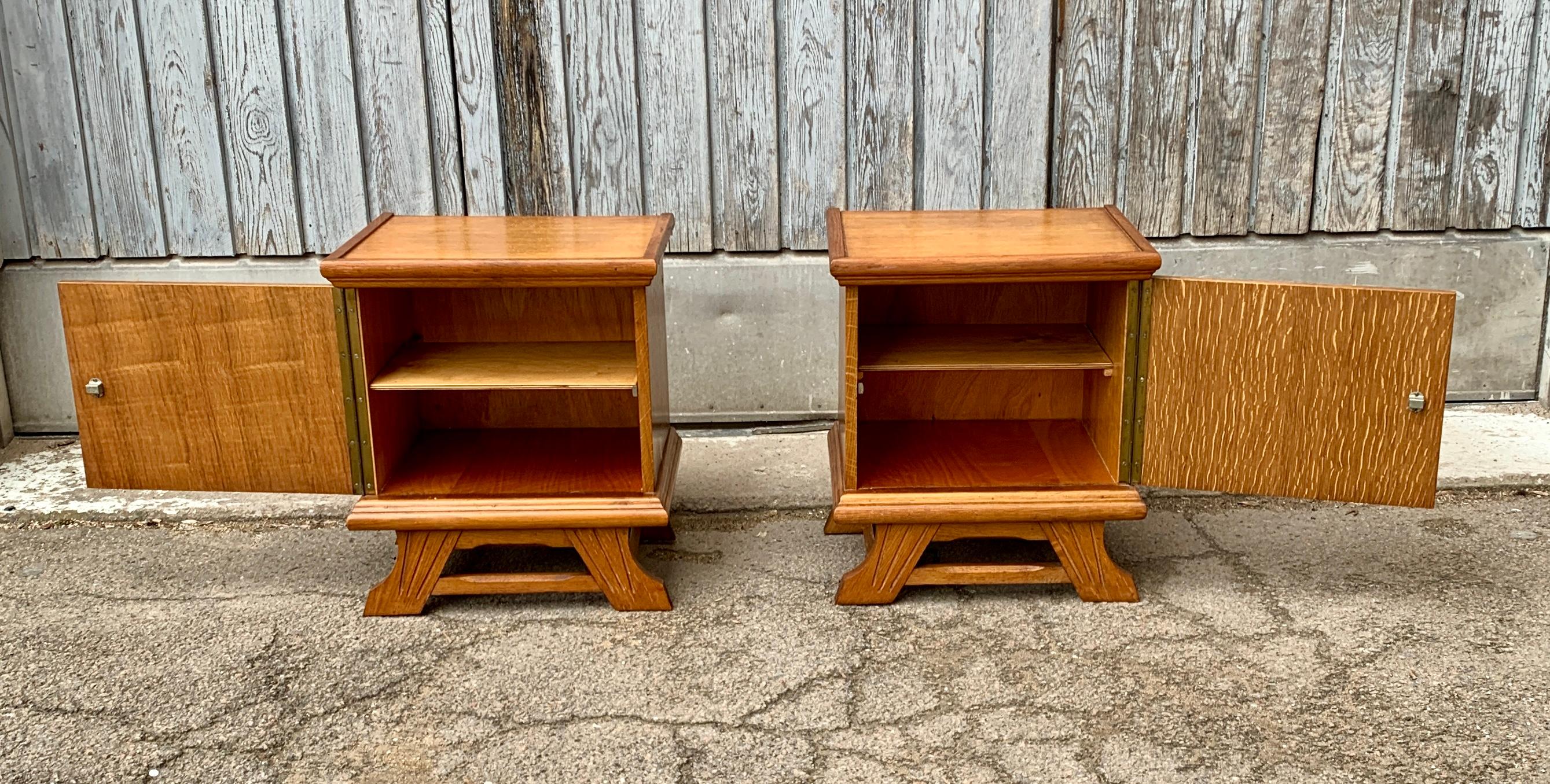 Pair of French Brutalist Nightstands in Oak For Sale 9