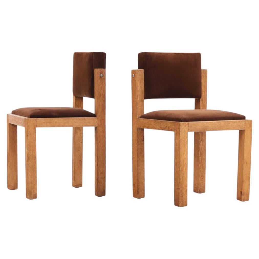 Pair of French Brutalist Oak Side Chairs with Adjustable Tilting Backs, C 1960 For Sale
