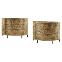 Pair of French Burl Demi Lune Dressers