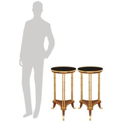 Pair of French Burl Walnut, Mahogany, Ormolu & black Belgian marble side tables