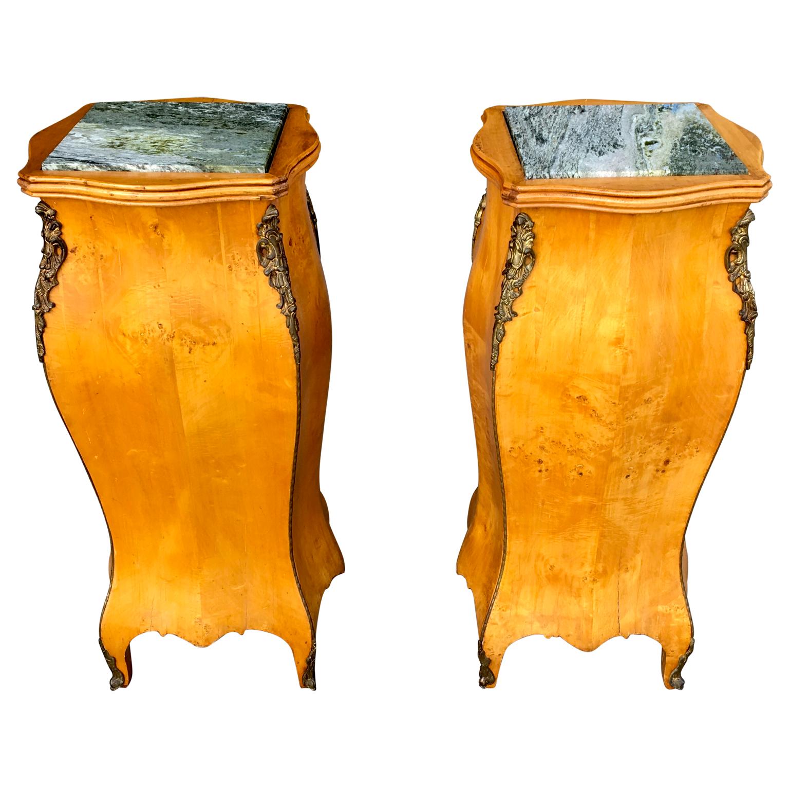 Pair of French Burl Wood Bombay Gilt Bronze Louis XV Pedestal Stands For Sale 1