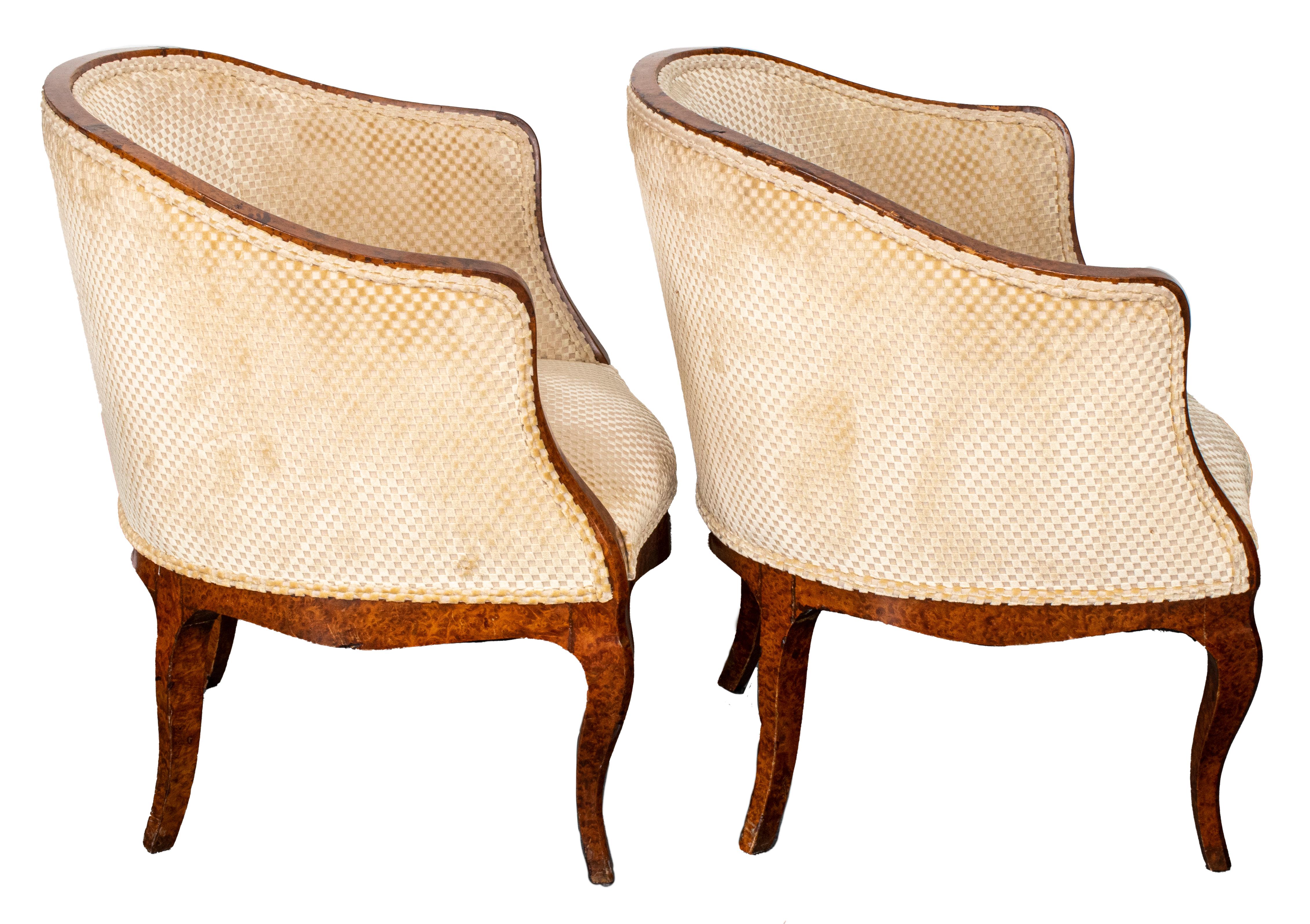 Pair of French Burl Wood Veneer Lounge Chairs 1
