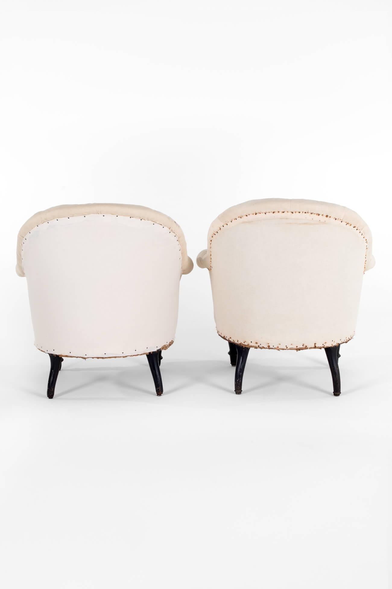 Napoleon III Pair of French Button Back Armchairs For Sale