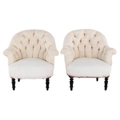 Antique Pair of French Button Back Armchairs