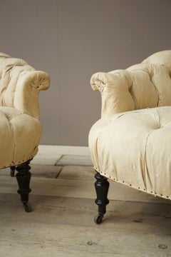Pair of French Buttoned Tub Chairs
