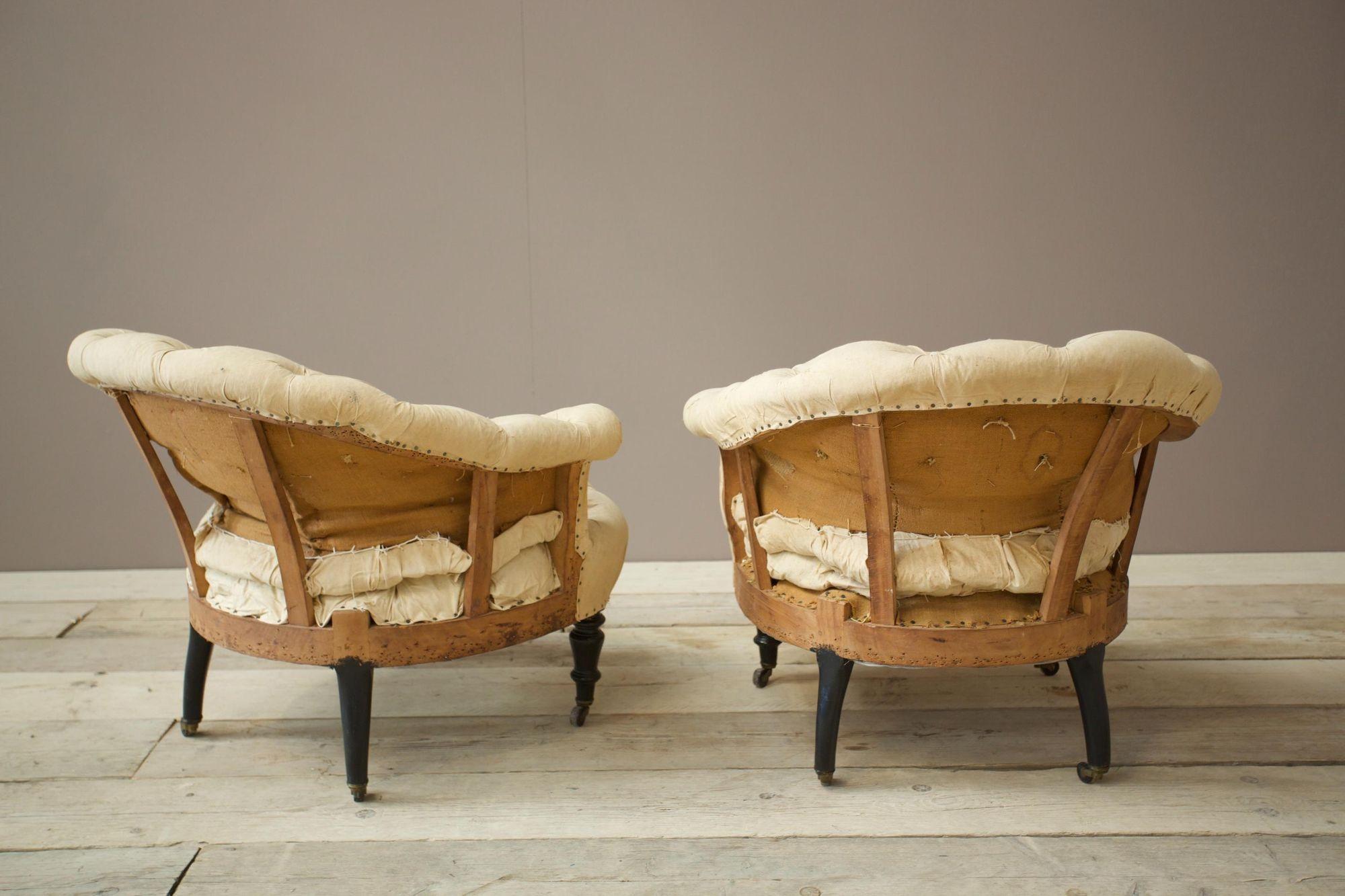 Pair of French Buttoned Tub Chairs 2