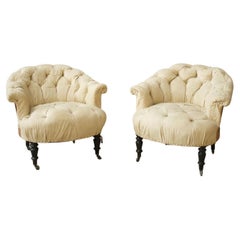 Antique Pair of French Buttoned Tub Chairs