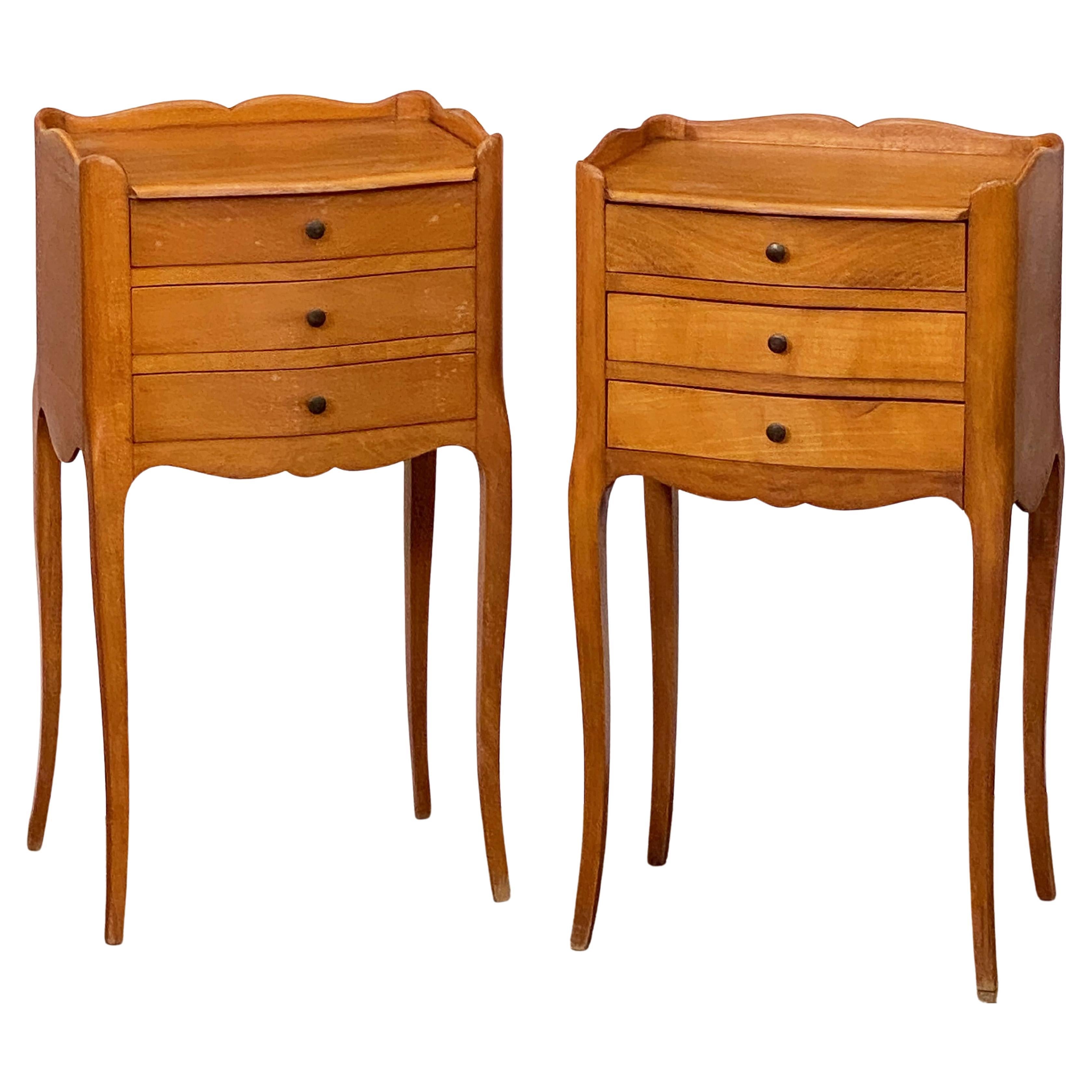 Pair of French Cabriole Leg Nightstands or Bedside Tables