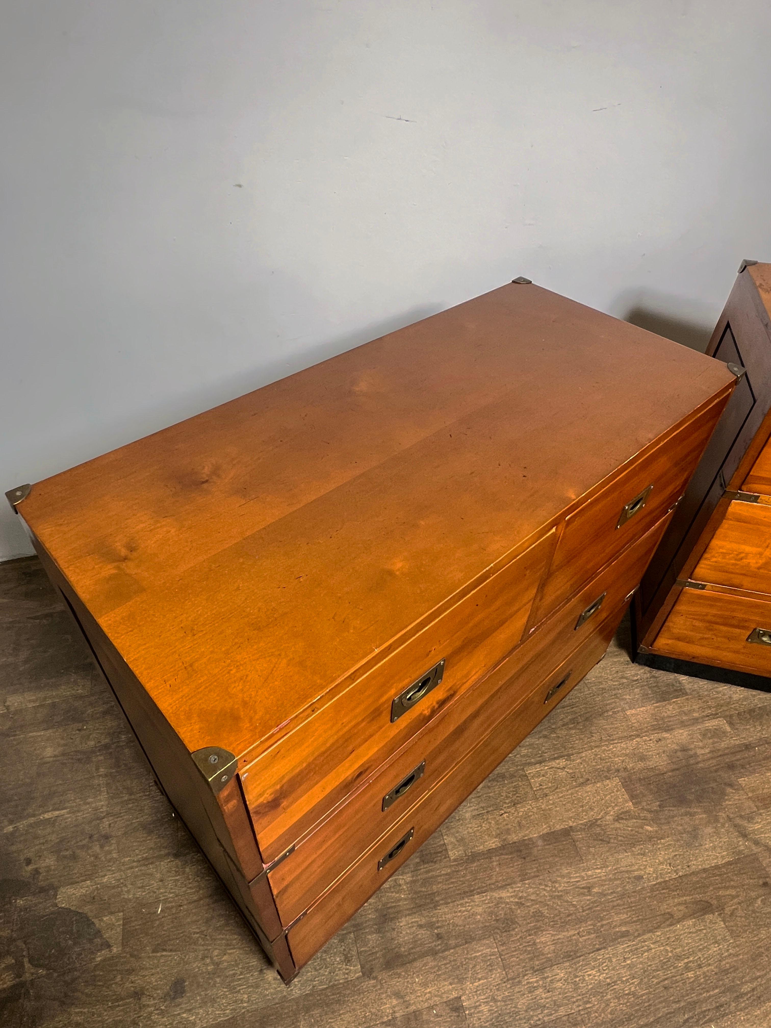 Brass Pair Of French Campaign Style Chests Circa 1970s For Sale