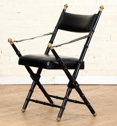 Pair of French Campaign-Style Folding Chairs with Faux-Bamboo Frames