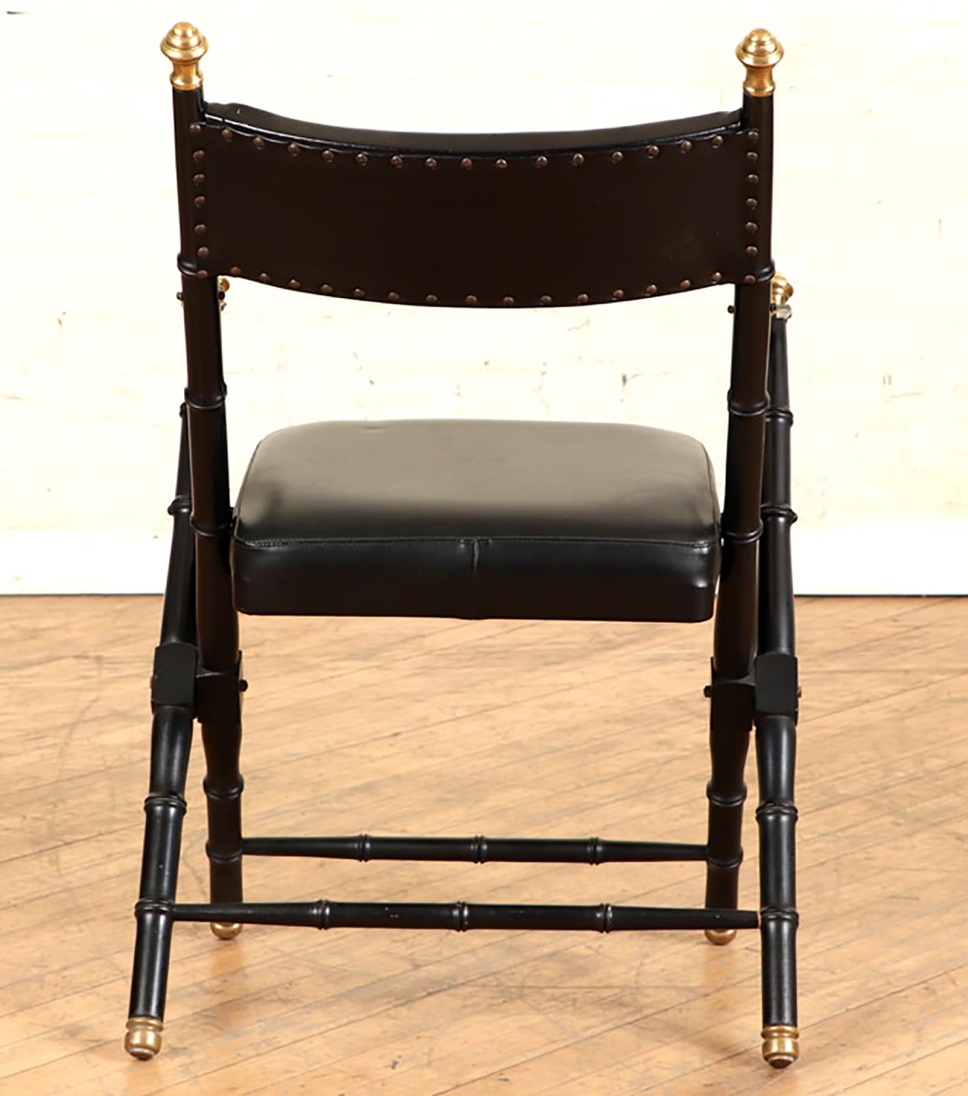 Pair of French Campaign-Style Folding Chairs with Faux-Bamboo Frames 1