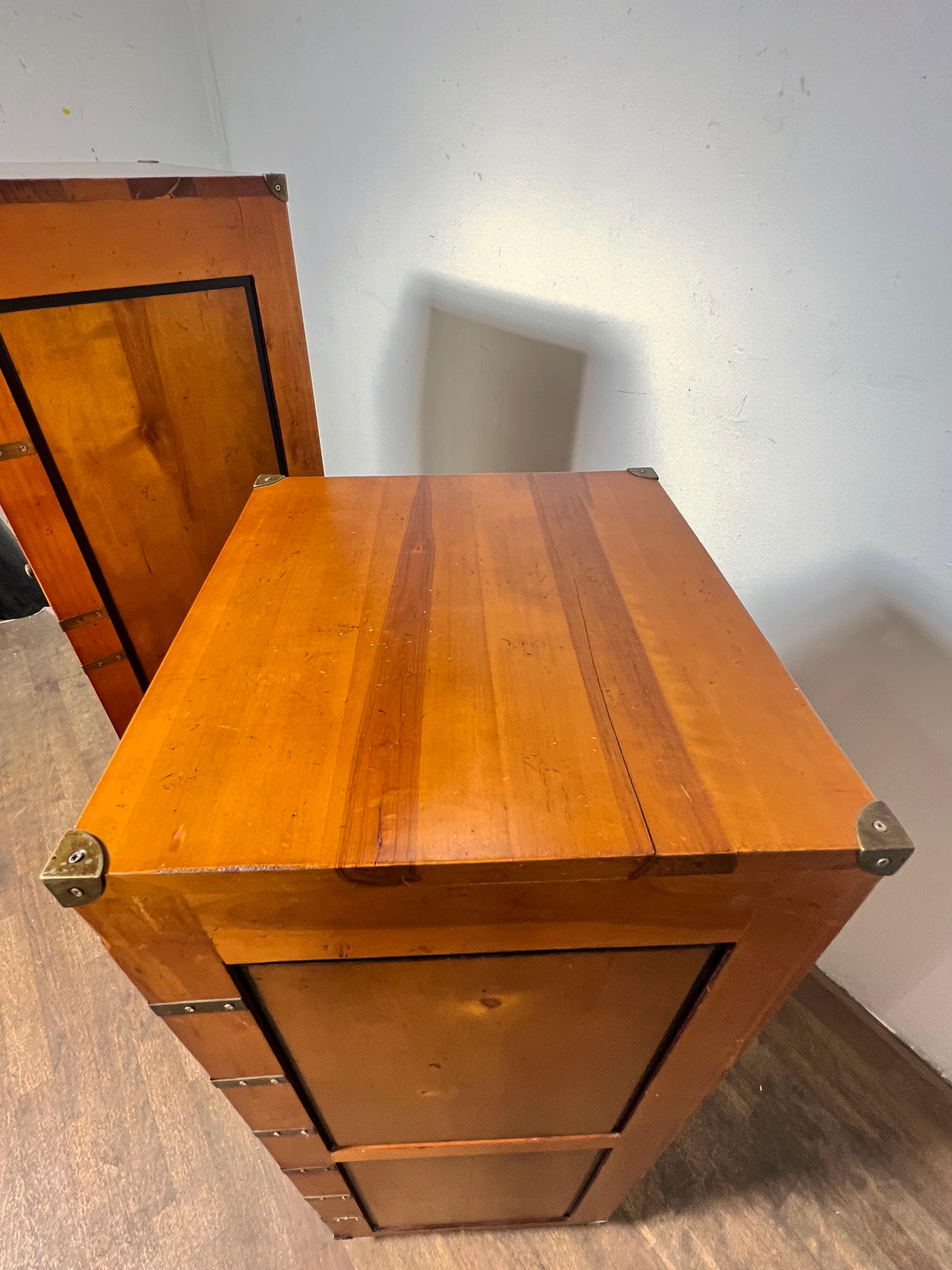 Late 20th Century Pair of French Campaign Style Tall Chests Circa 1970s For Sale