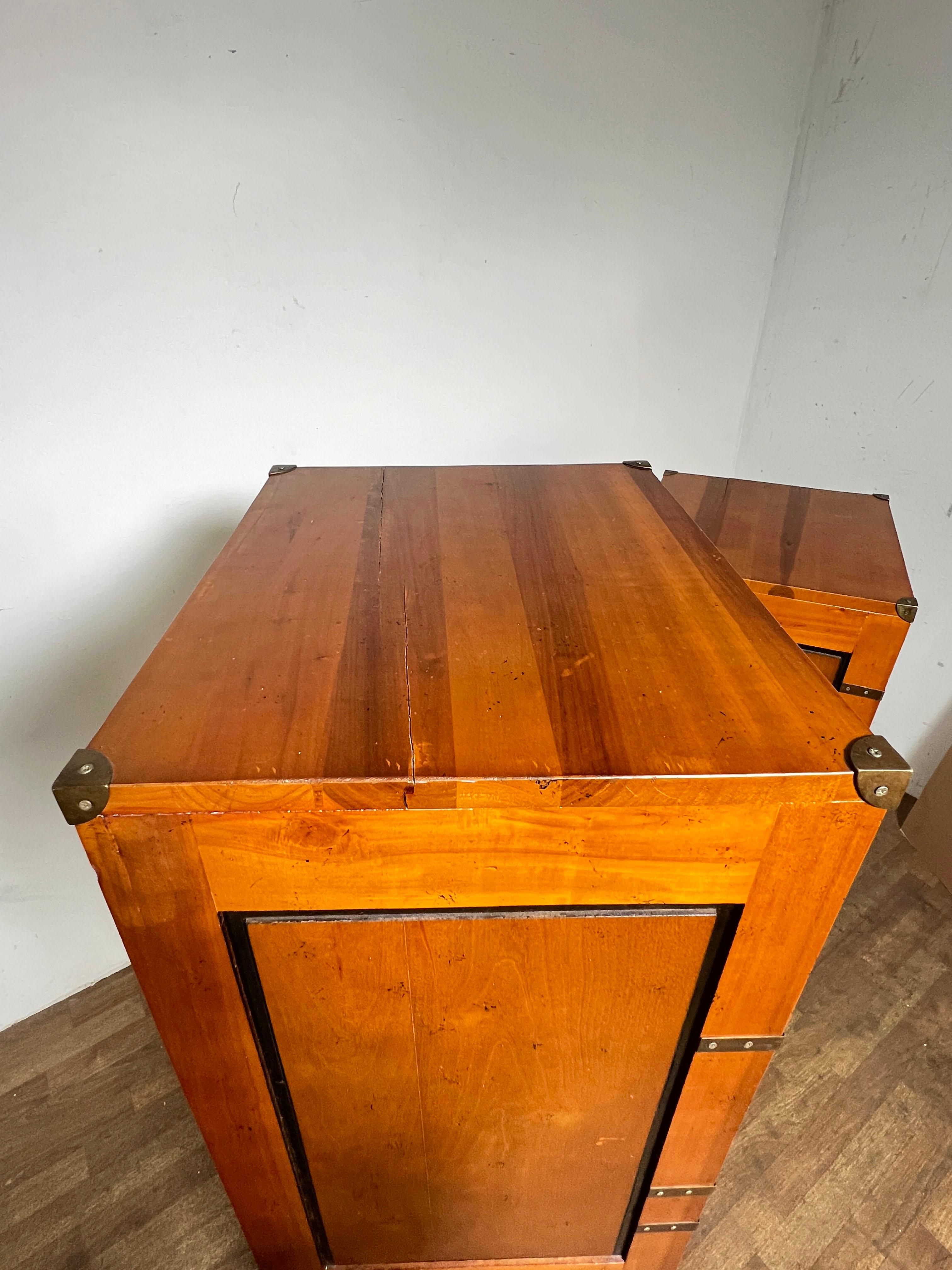 Pair of French Campaign Style Tall Chests Circa 1970s For Sale 1