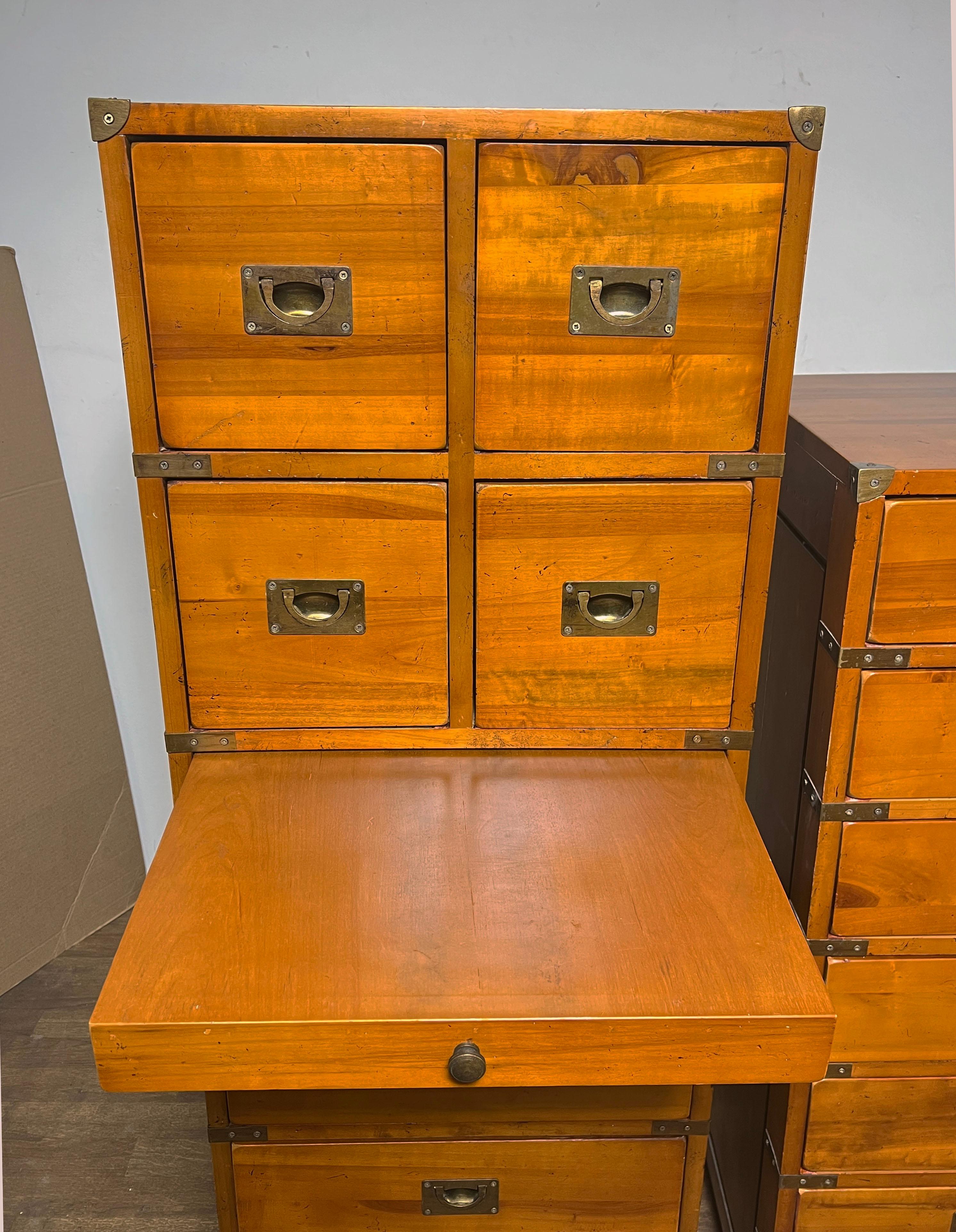 Pair of French Campaign Style Tall Chests Circa 1970s For Sale 3