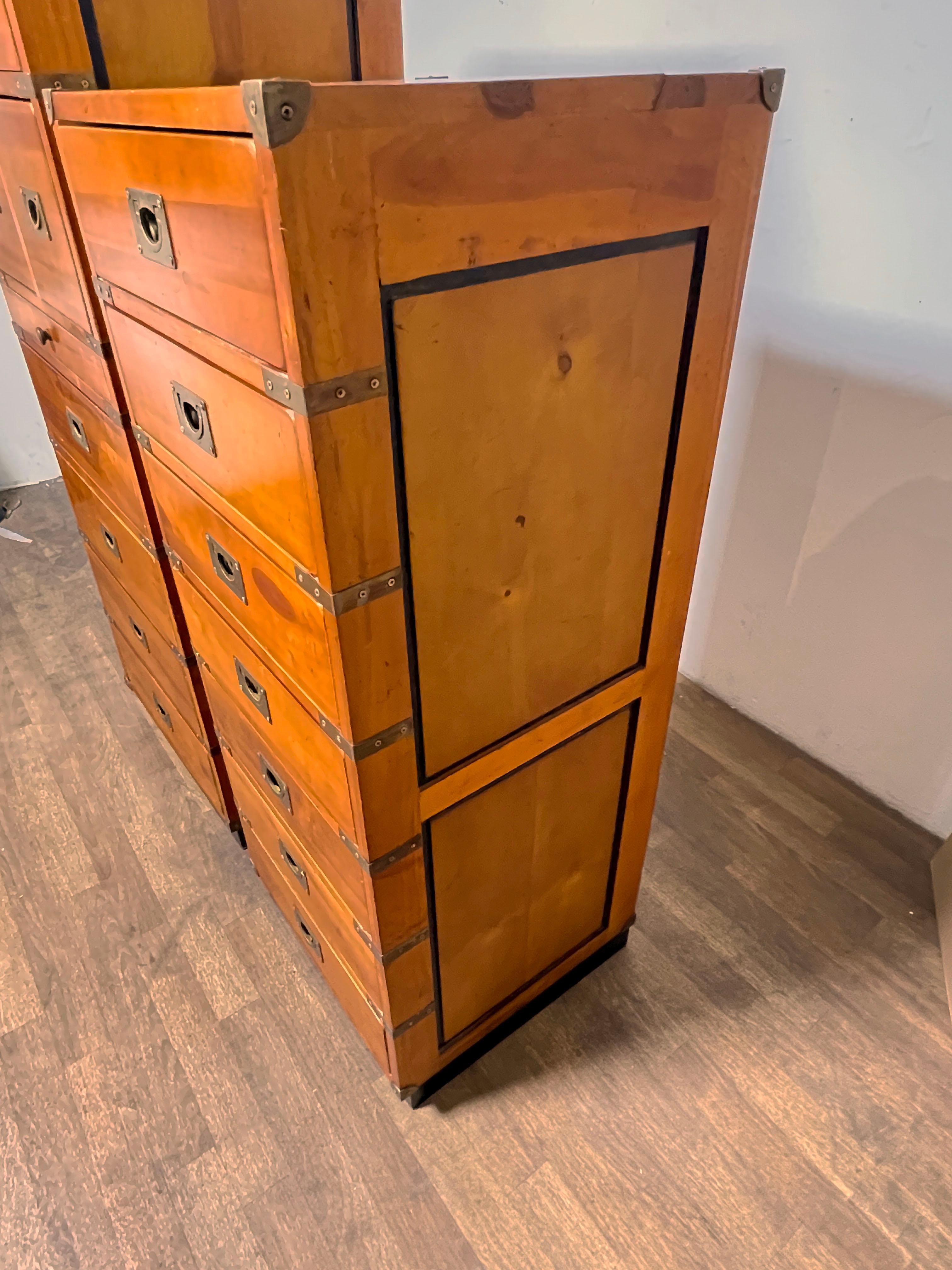 Pair of French Campaign Style Tall Chests Circa 1970s For Sale 4