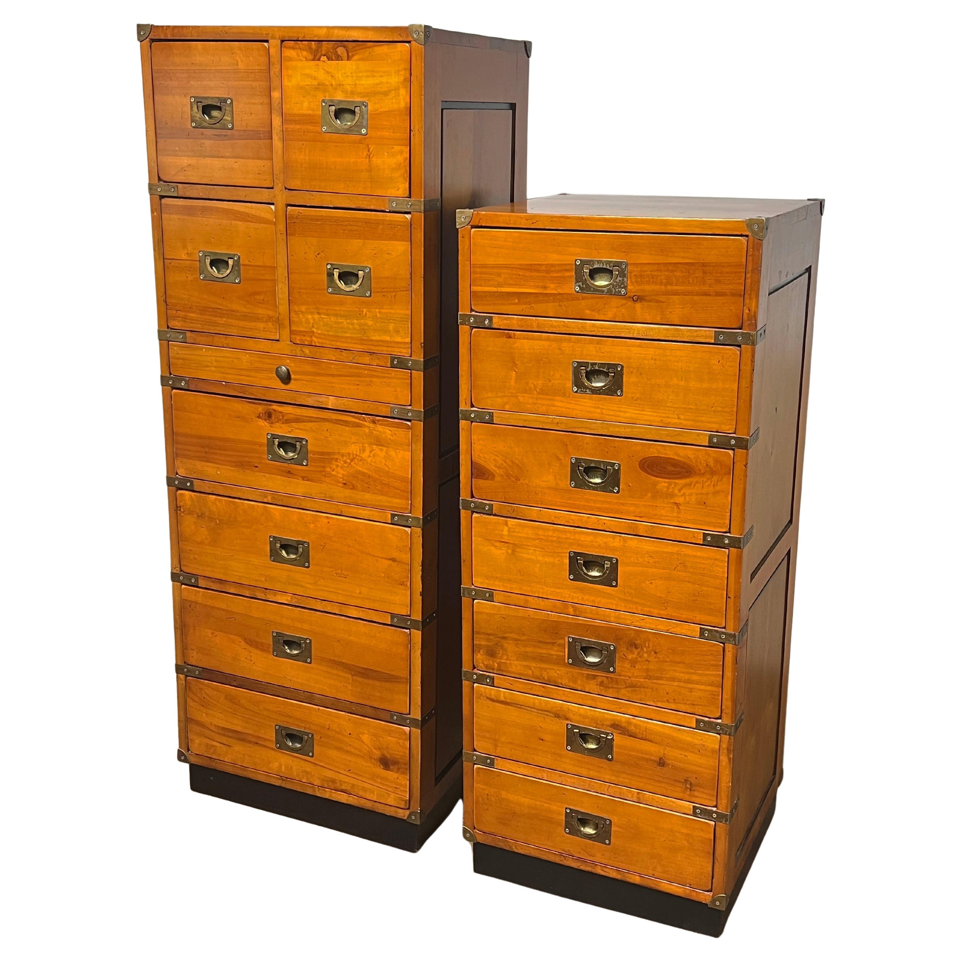 Pair of French Campaign Style Tall Chests Circa 1970s