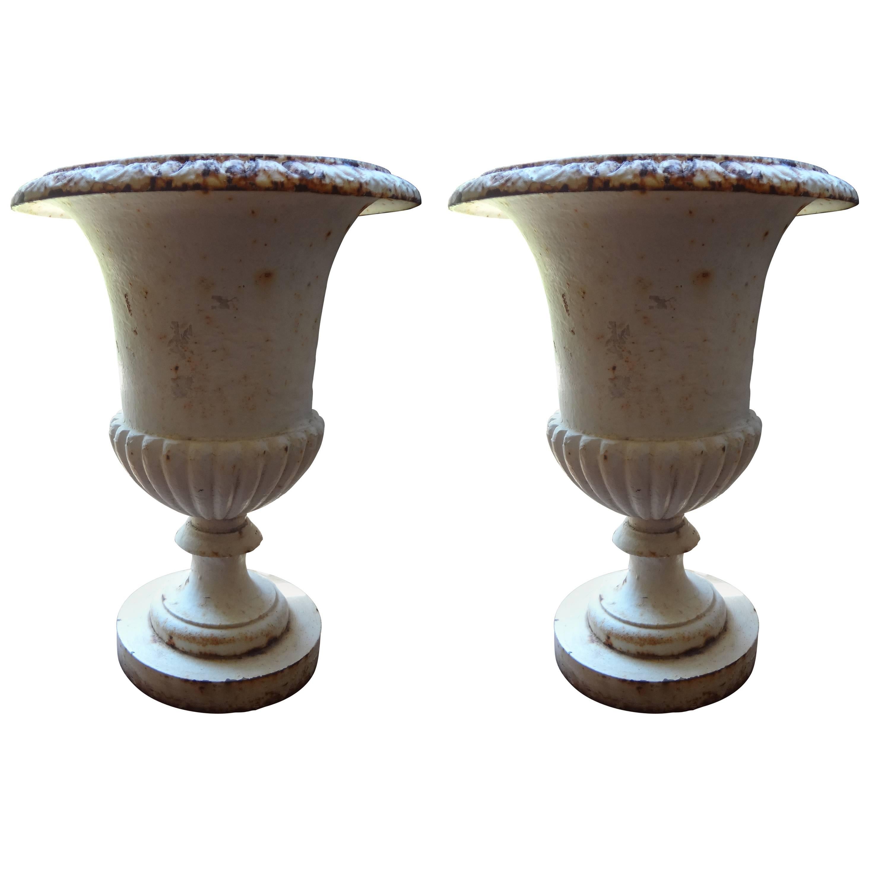 Pair of French Campana Style Iron Garden Urns, circa 1920