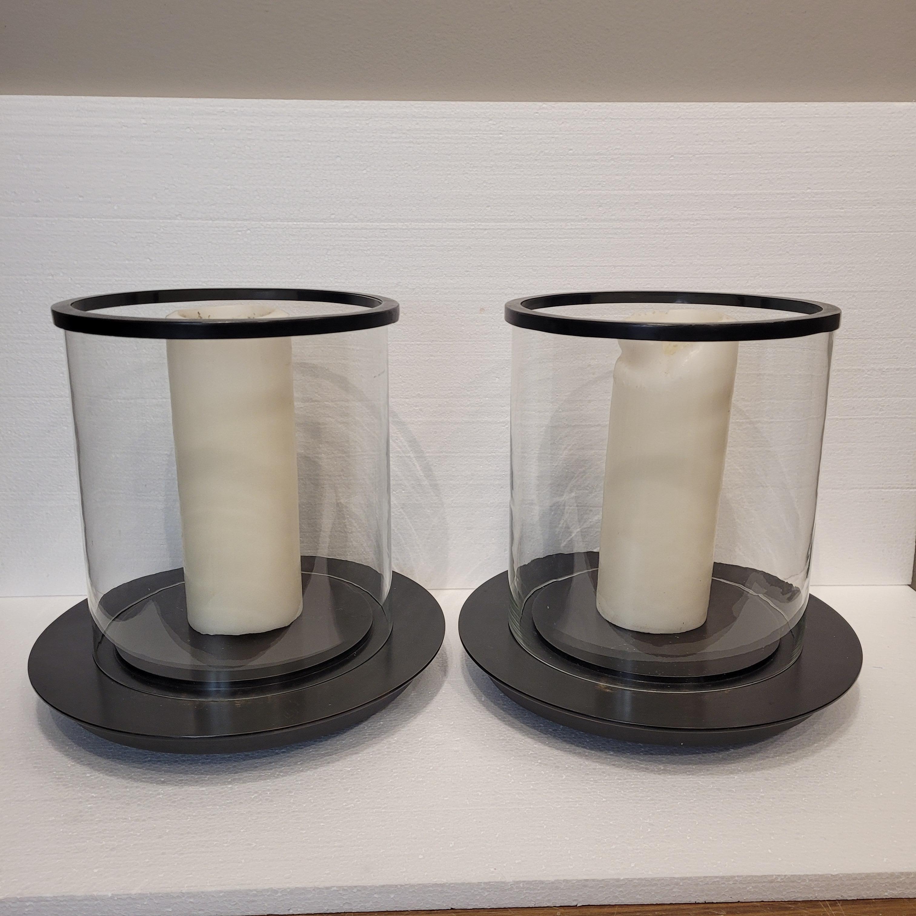Pair of French candle holders, photophores, candlesticks, glass and black metal For Sale 6