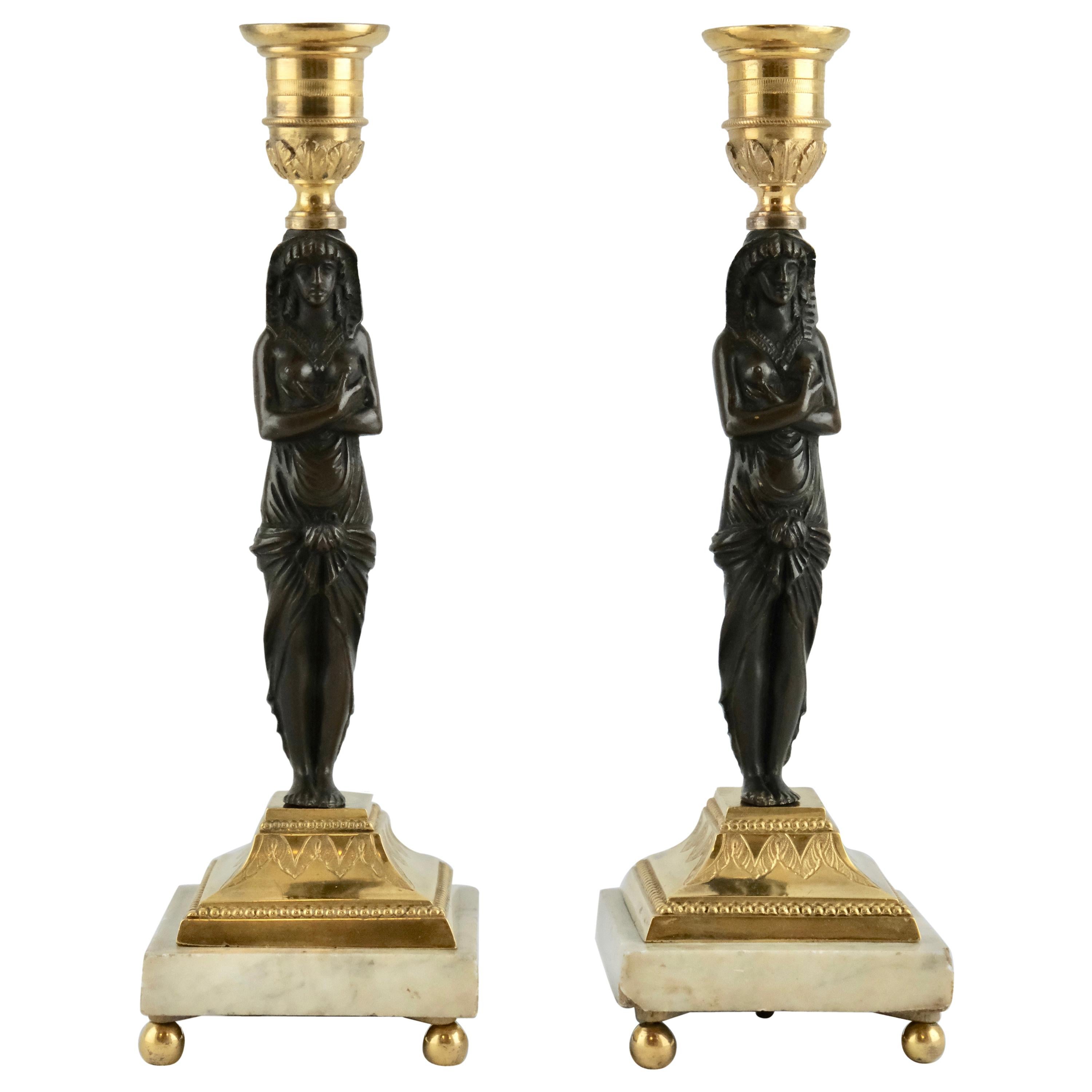 Pair of French Candlesticks, Empire Made ca 1810