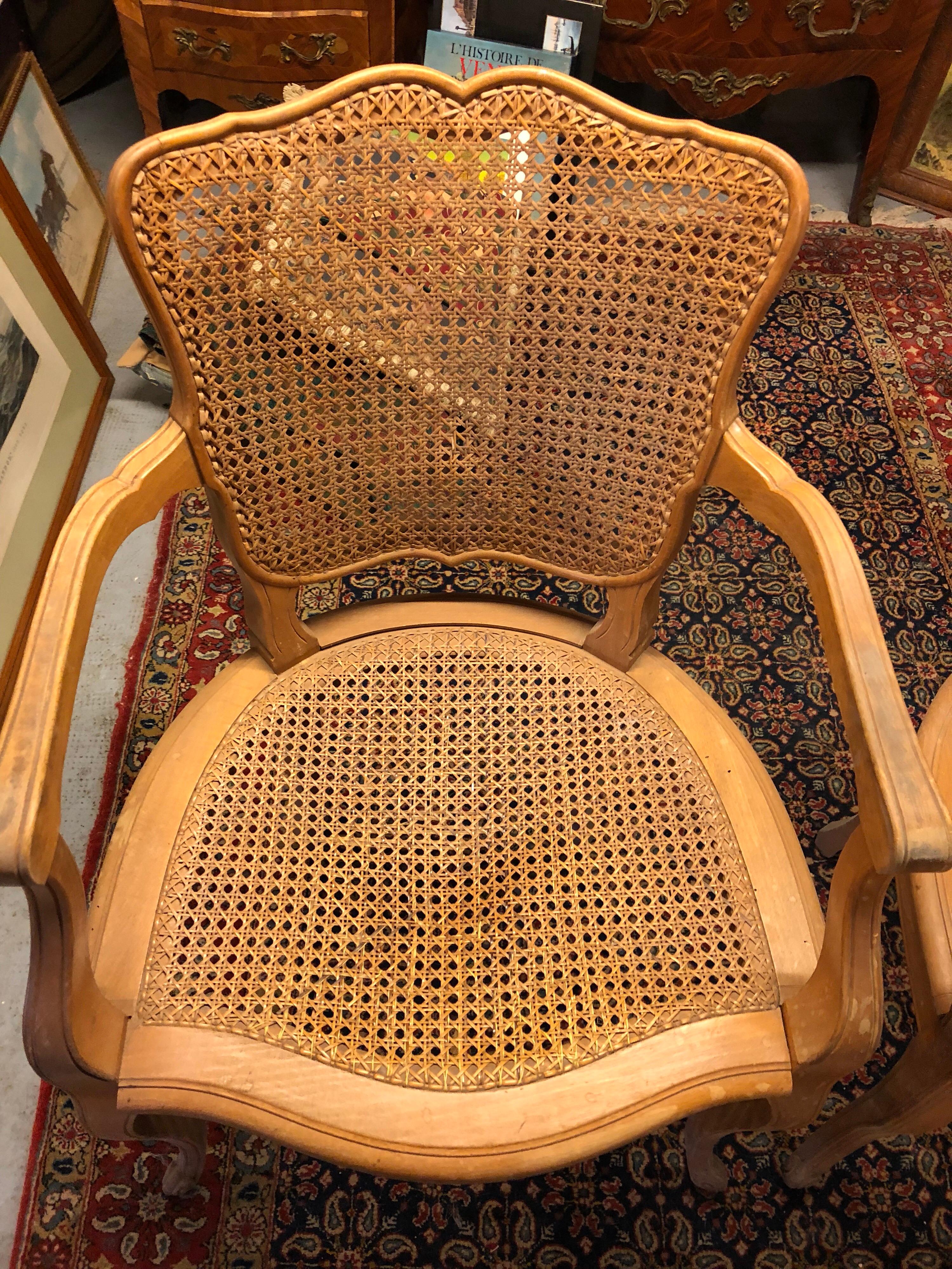 Late 20th Century Pair of French Cane Armchairs