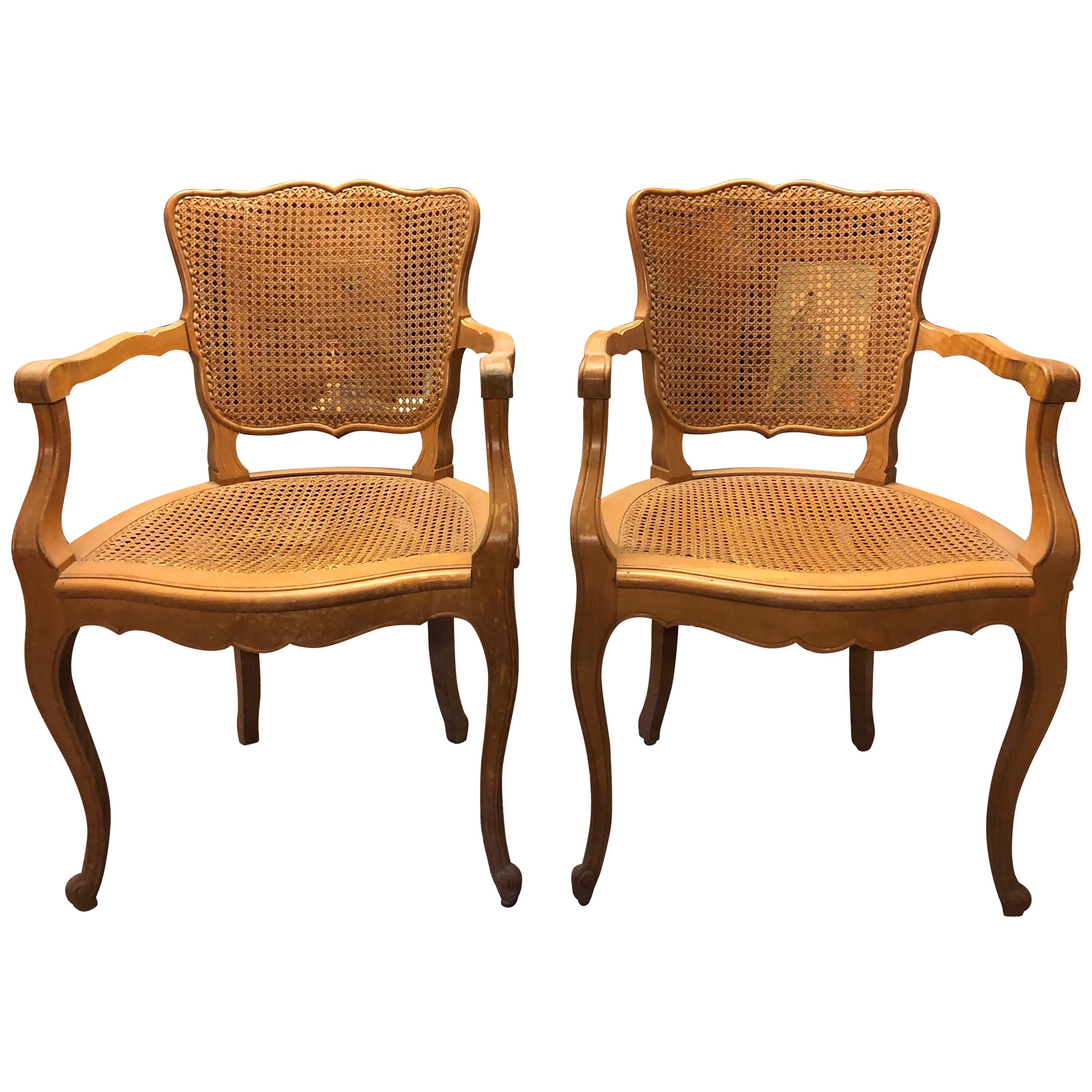 Pair of French Cane Armchairs