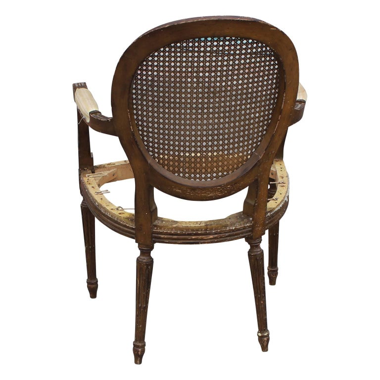 Pair of French Cane Back Stripped Lounge Chair Frames at 1stDibs