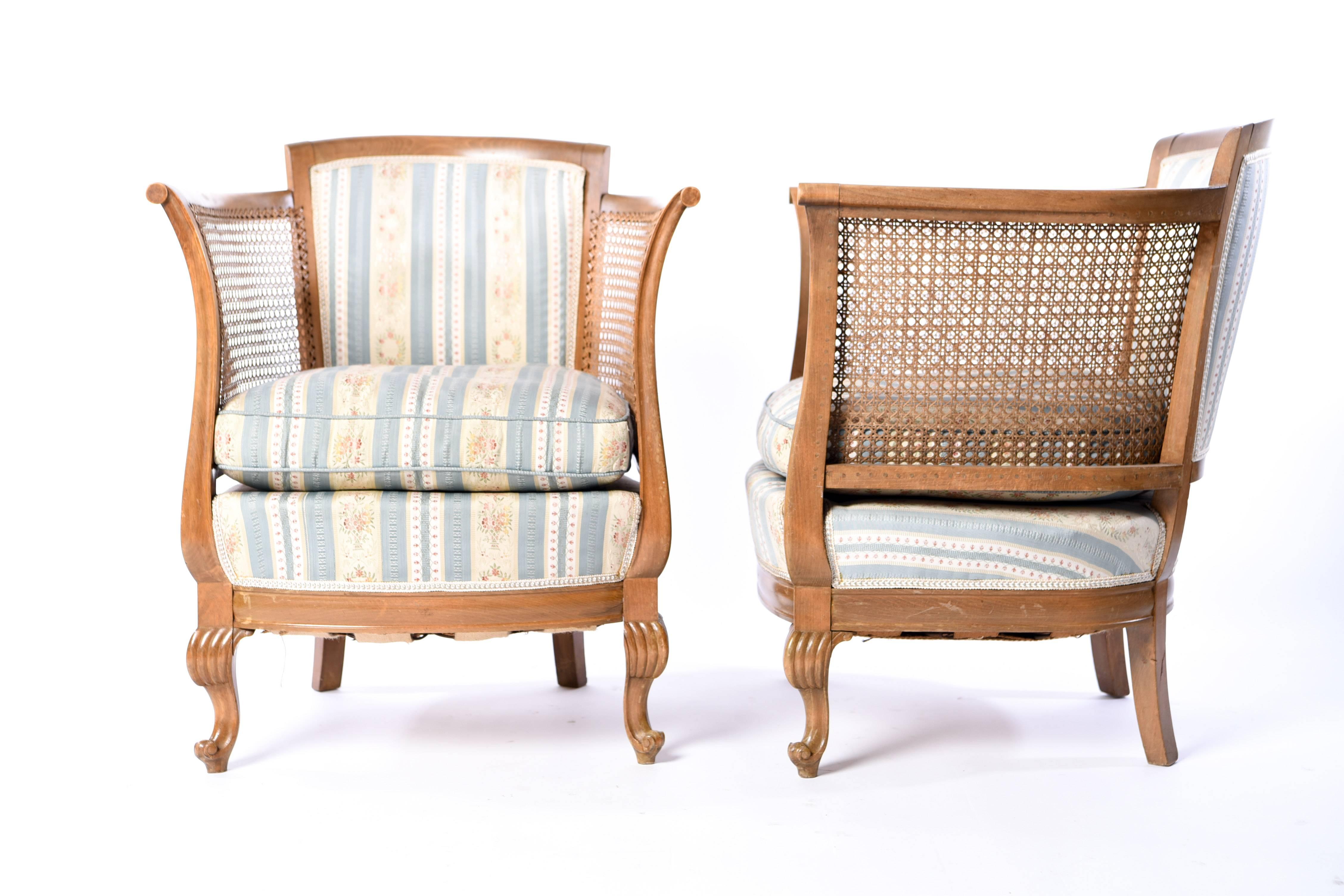 Pair of French Caned Bergere Chairs In Good Condition In Norwalk, CT