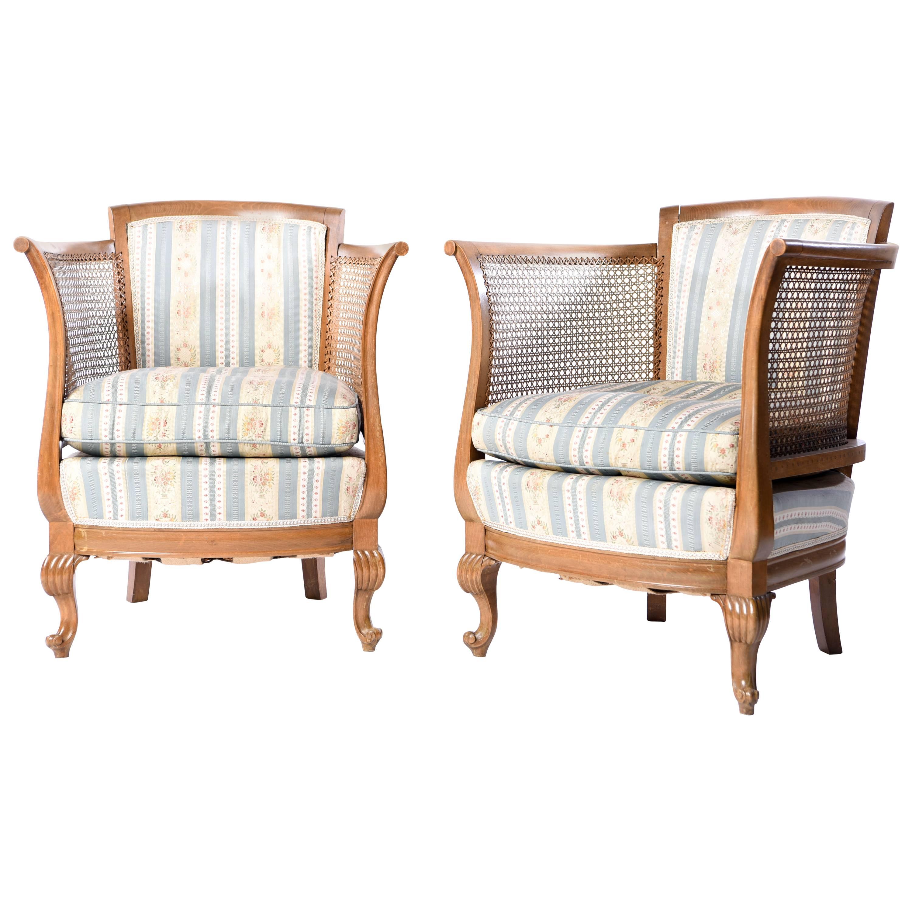Pair of French Caned Bergere Chairs