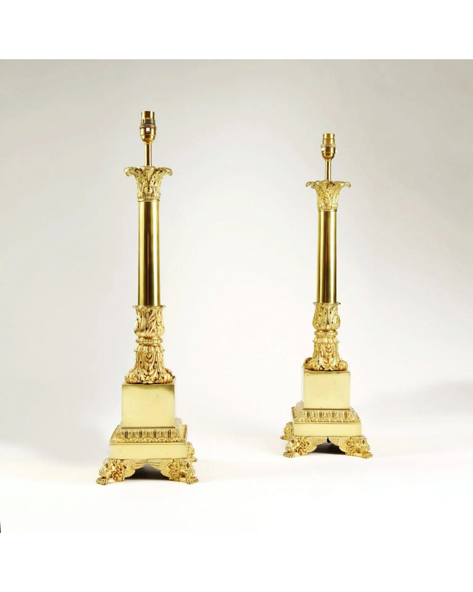 Pair of French Carcel Polished Bronze Table Lamps, 19th Century For Sale