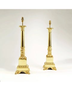 Pair of French Carcel Polished Bronze Table Lamps, 19th Century