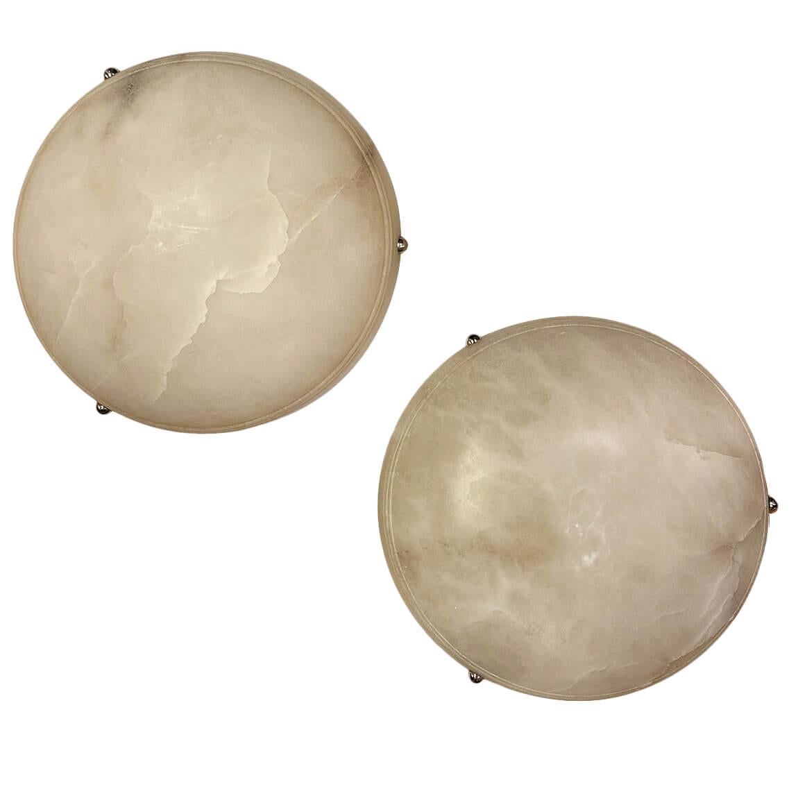 Mid-20th Century Pair of French Carved Alabaster Fixtures, Sold Individually For Sale