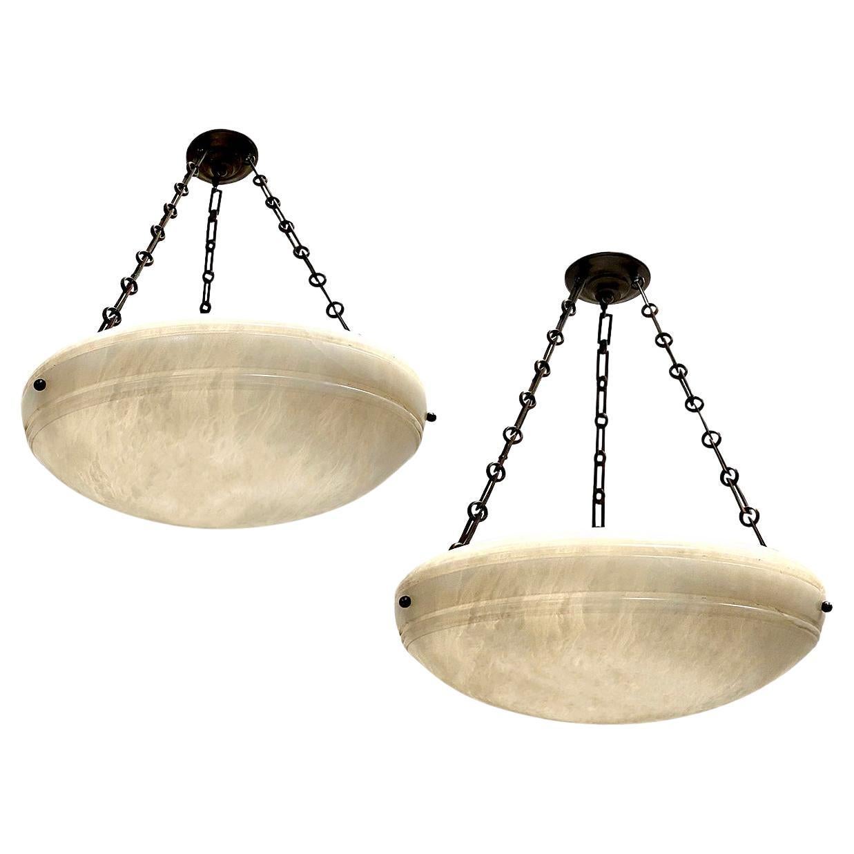 Pair of French Carved Alabaster Fixtures.  Sold Individually.