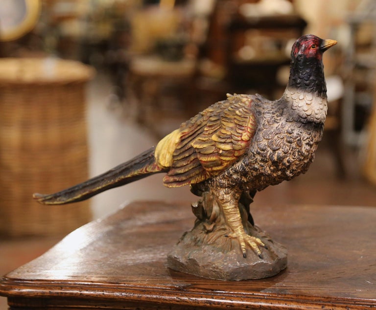 Pair of French Carved and Painted Decorative Pheasant Sculptures at 1stDibs