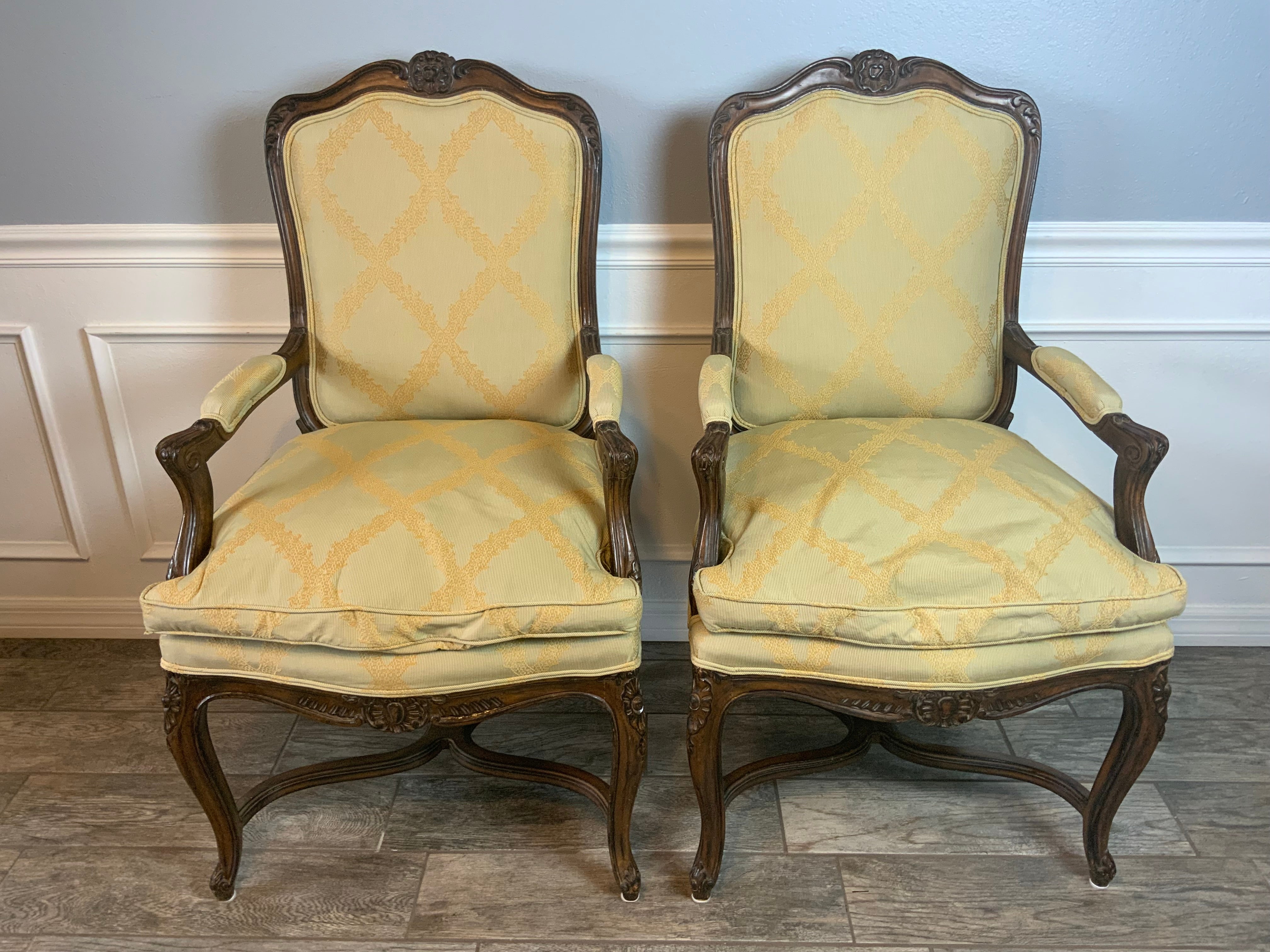 Pair of French Carved Arm Chairs