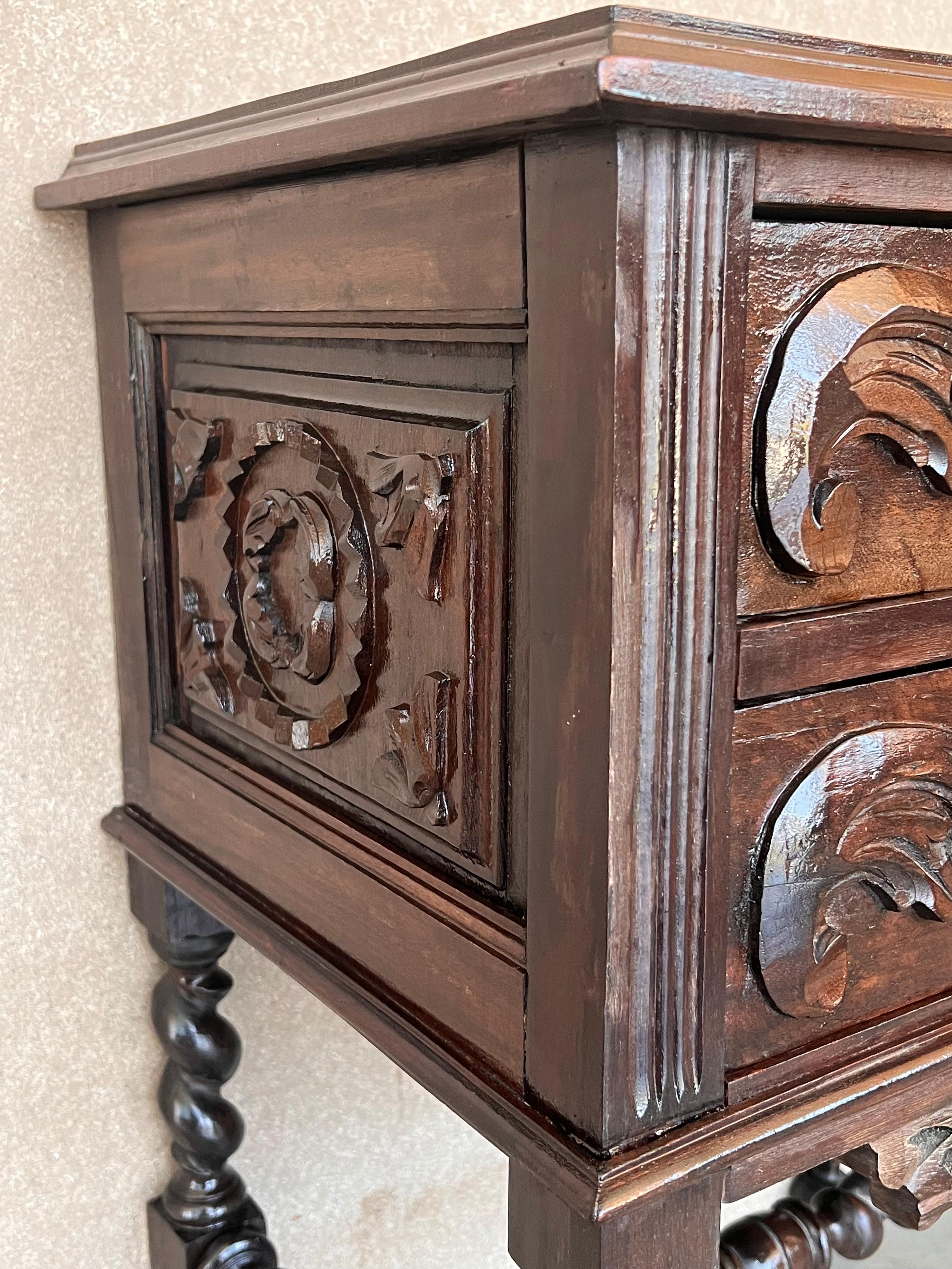 Pair of French Carved Chestnut Bedside Nightstands with Two Drawer 5