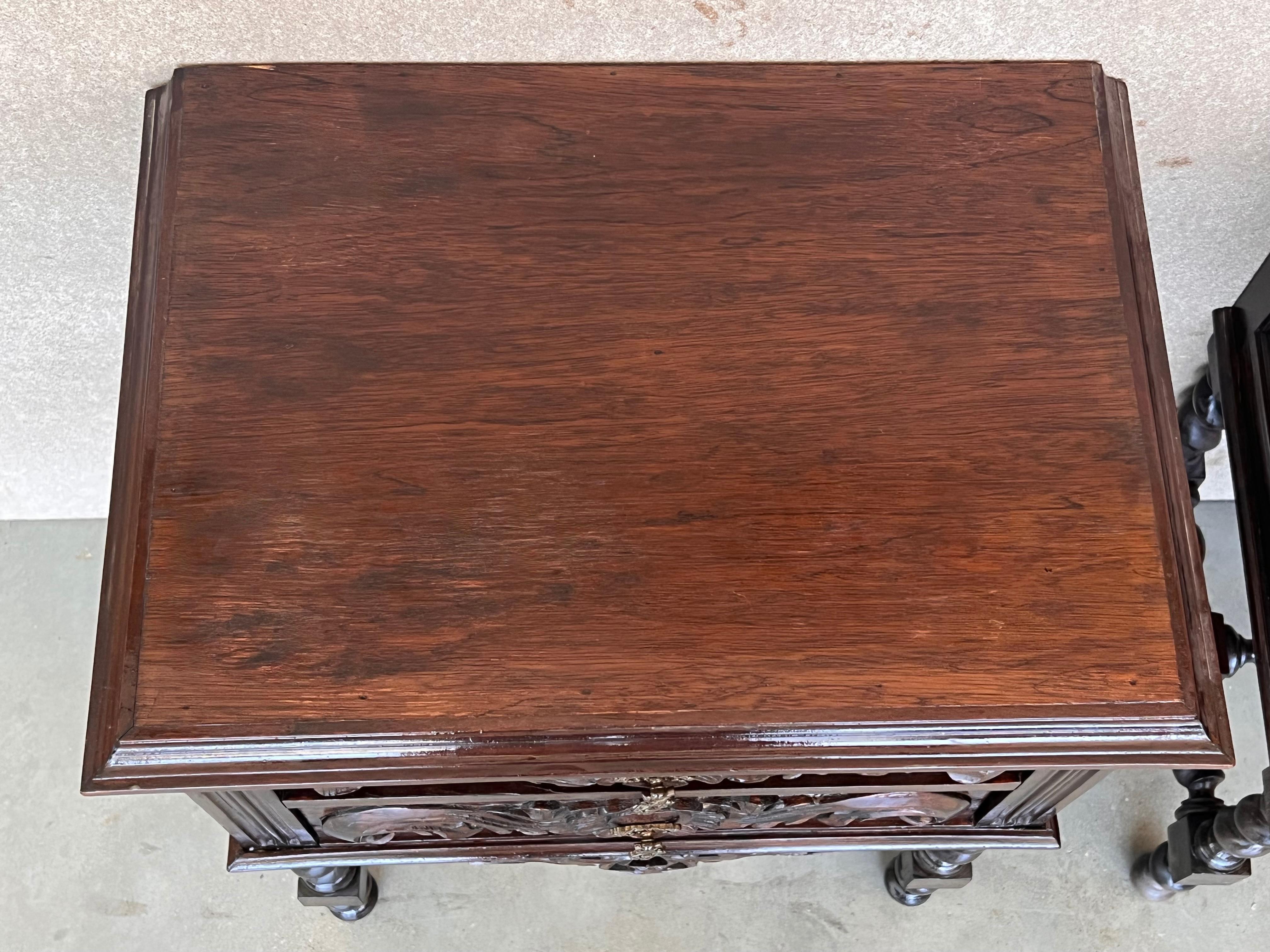 Pair of French Carved Chestnut Bedside Nightstands with Two Drawer 4